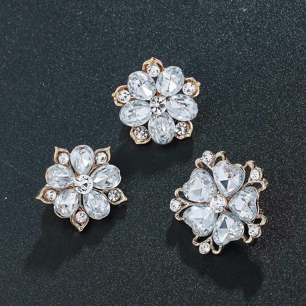 MEEDOZ Women's Lot 12pcs Crystal Rhinestone Marquise Teardrop Flower Brooch Pin Set For DIY Bridal Wedding Bouquet Kit (Gold Plated)