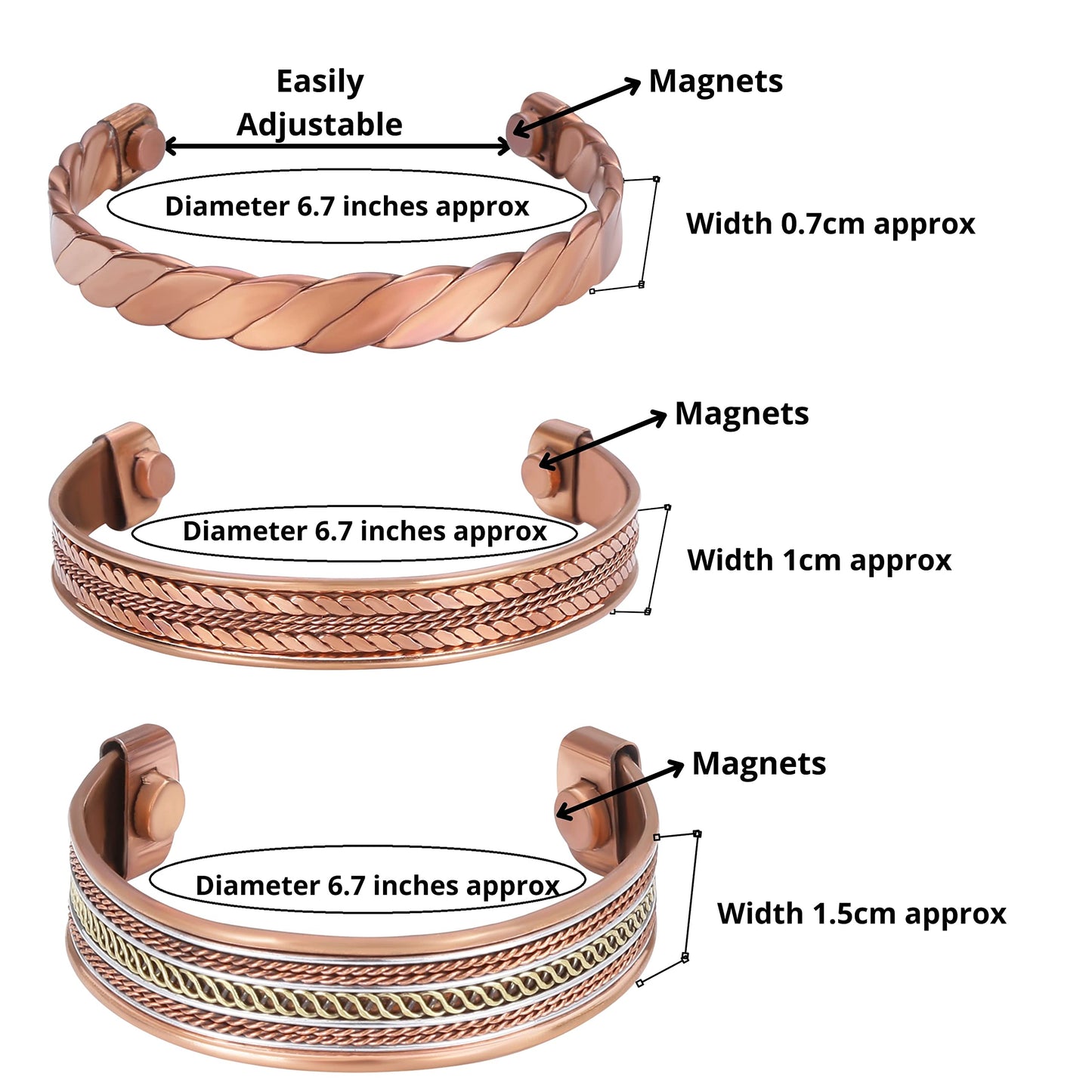 Coppervast Copper Bracelets- for Men and Women| Set of 3 with Gift Box |Gift for Men & Women | Gift for Mom -Handmade 100% Copper (Braided)