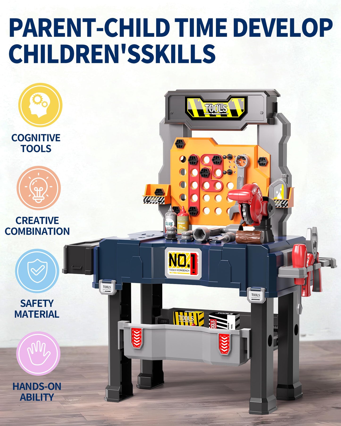 Deejoy Kids Tool Bench with Realistic and Electric Drill, Construction Workbench Toys for Toddlers 3-5, Toddler Bench Set for Boys & Girls Age 3-4