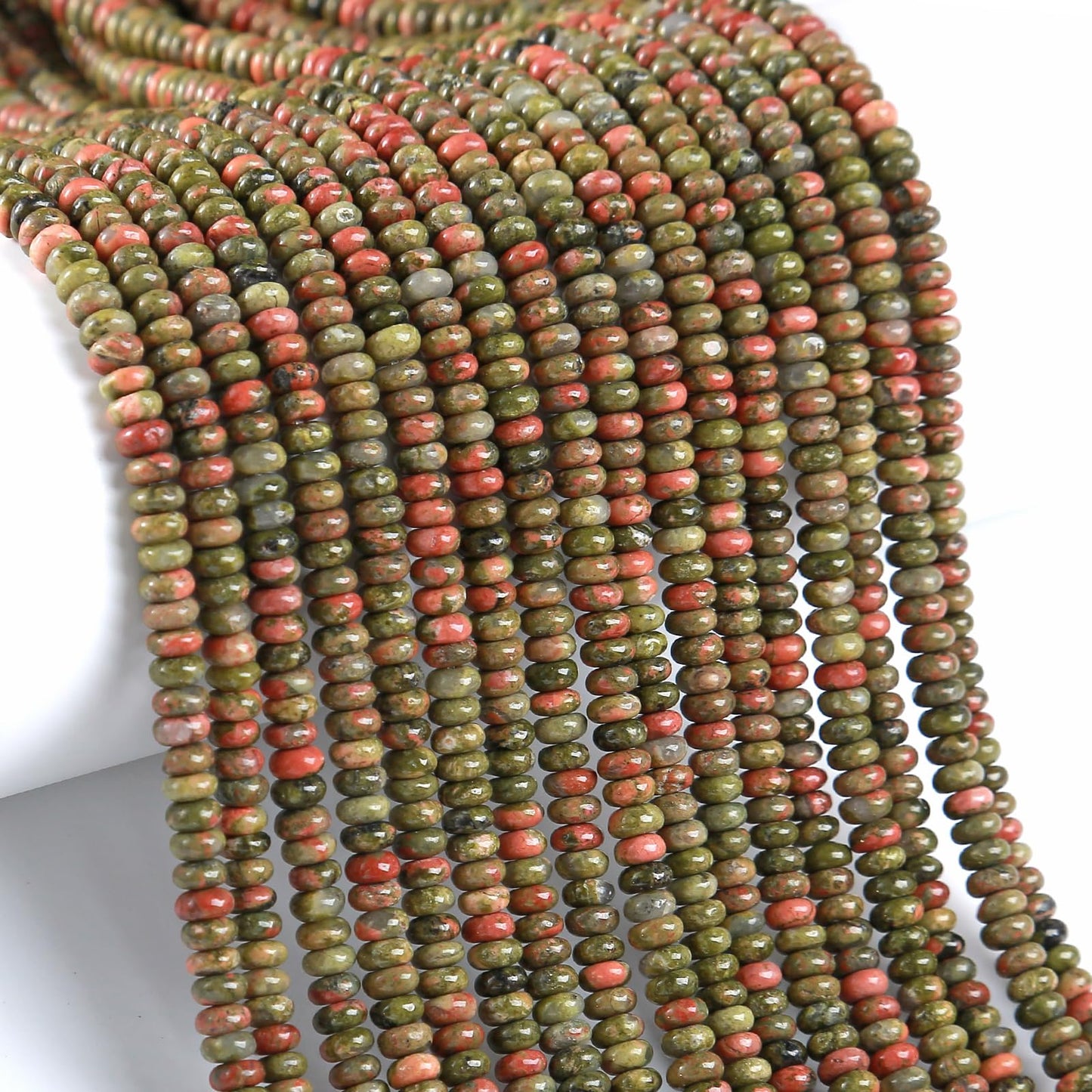 150PCS 2x4mm Natural Unakite Stone Rondelle Beads Abacus Disk Stone Beads Round Loose Spacer Gemstone for DIY Bracelet Necklace Jewelry Making