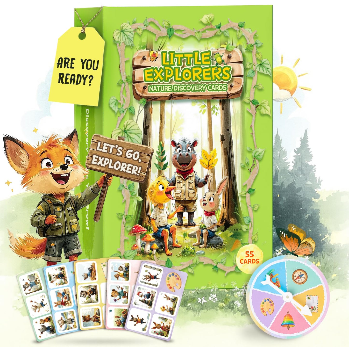 Kids Nature Scavenger Hunt – Outdoor Game for Kids | Laminated Waterproof, Wipe-Clean | 55 Cards, 5 Themes, Spinner & Stickers, Soft-Touch | Ages 3–12 Stocking Stuffers