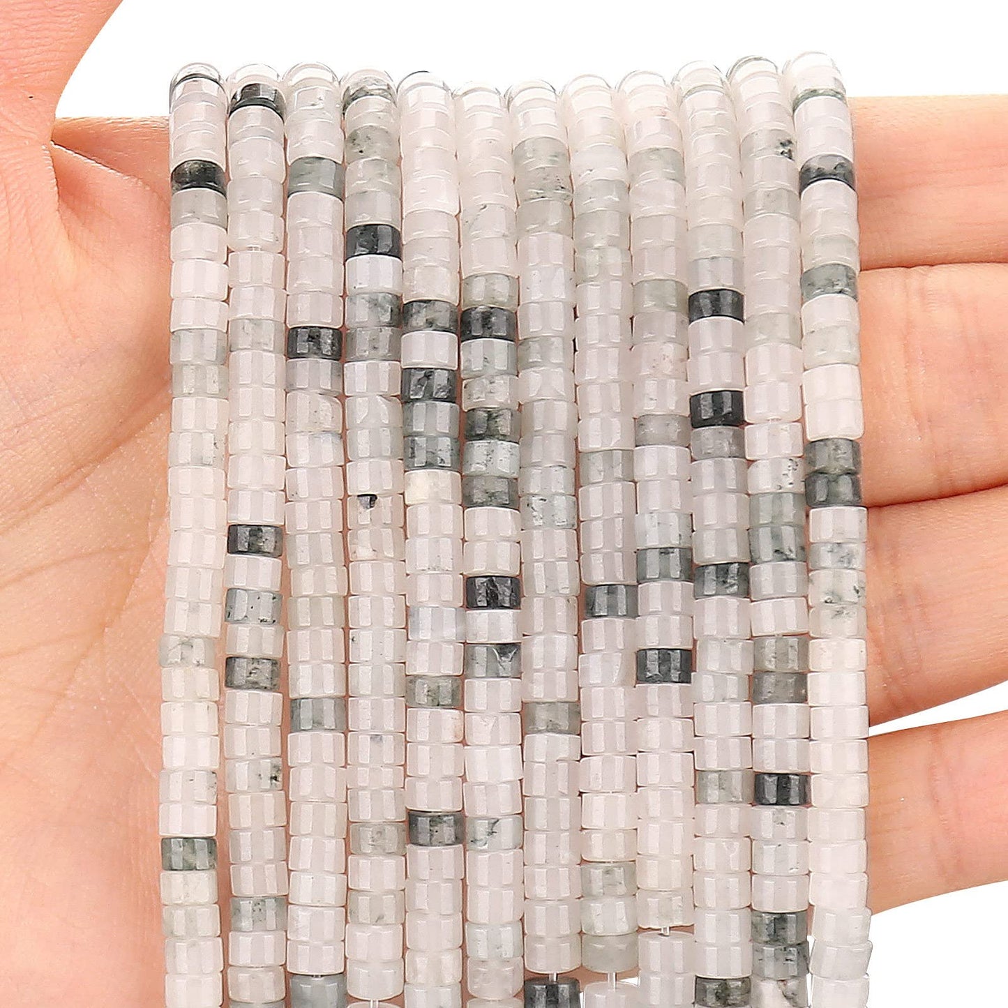 150PCs Natural Iceberg Jade Spacer Beads, Loose Semi Precious Flat Round Gemstone Heishi Disc Stone Beads for Beading Jewelry Making 4mm*2mm 38cm