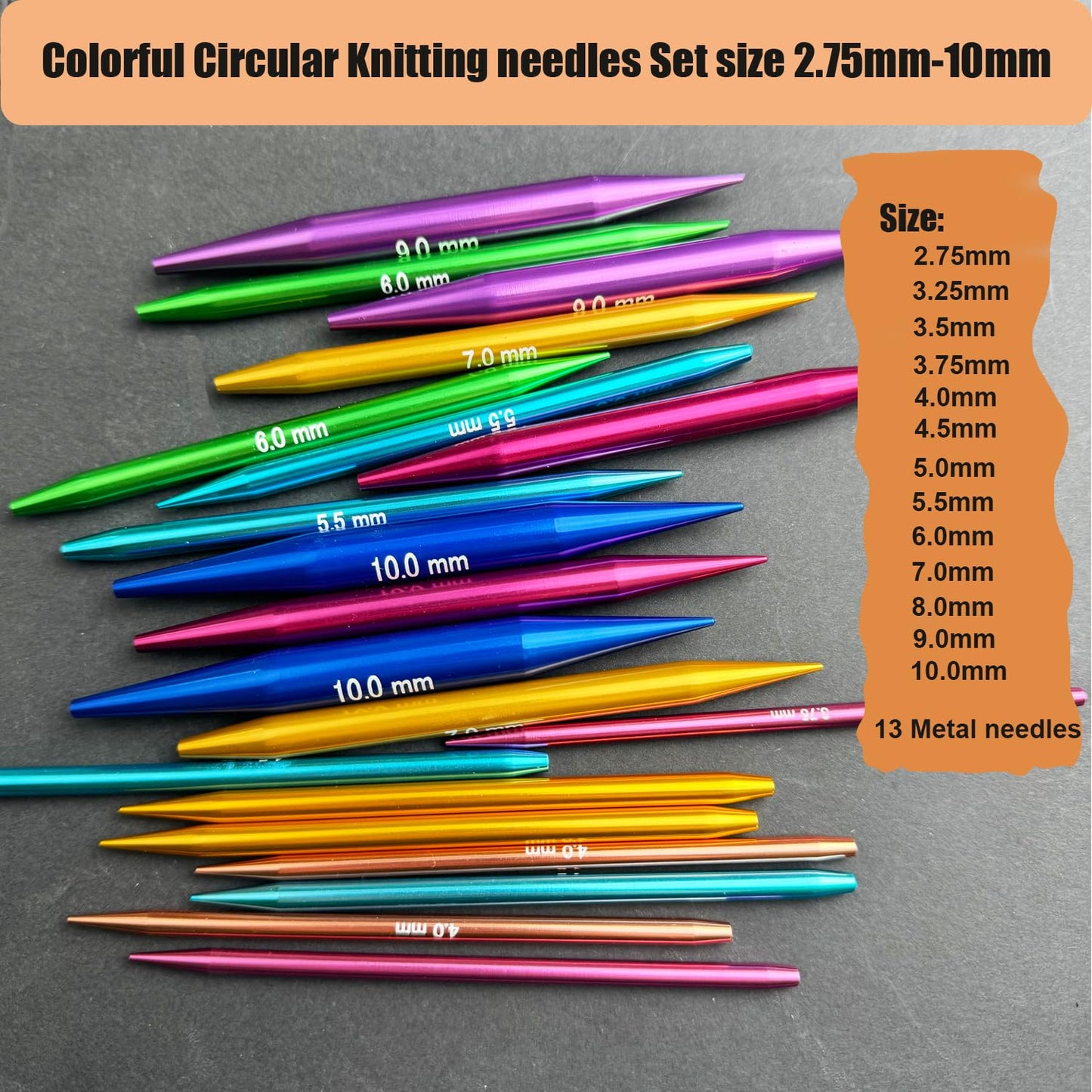 Mdoker 13 Pairs of Aluminum Circular Knitting Needles Set w/Case Interchangeable Knitting Needle with Accessories Circular Knitting Needles Size 2.75mm-10mm for Brginner & Experienced Knitting Lovers