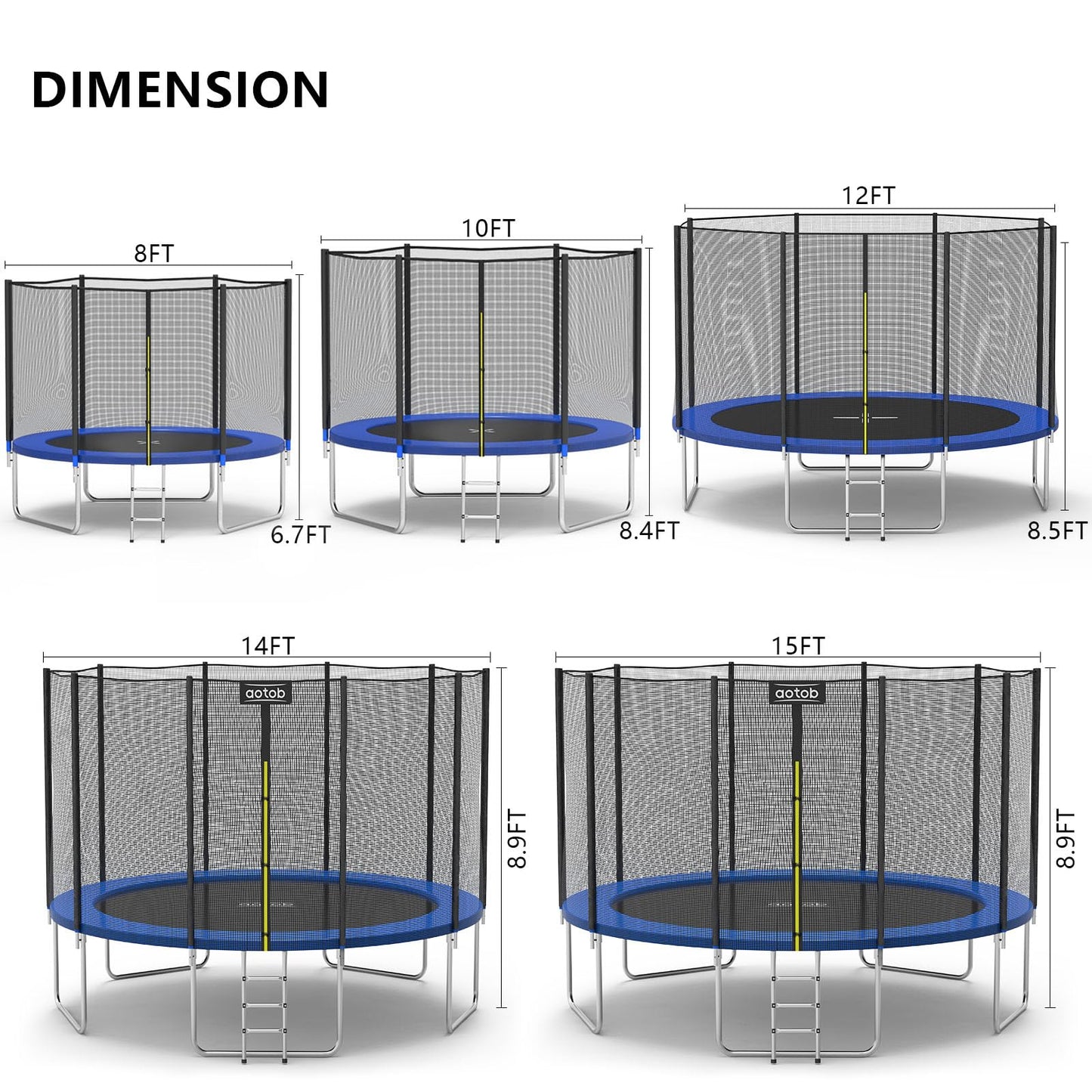 AOTOB 8 FT Trampoline Safety Enclosure Net Combo Bounce Jump for Kids Outdoor with Spring Pad Jump Mat & Ladder