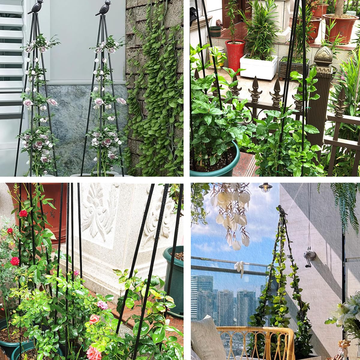 2 Pack Garden Trellis for Climbing Plants,63inch Tall Plants Trellis Support with Adjustable Stake Arms,Plastic Coated Rustproof Metal Pipe Supports for Outdoor Indoor, Potted Plants, Tomato, Rose
