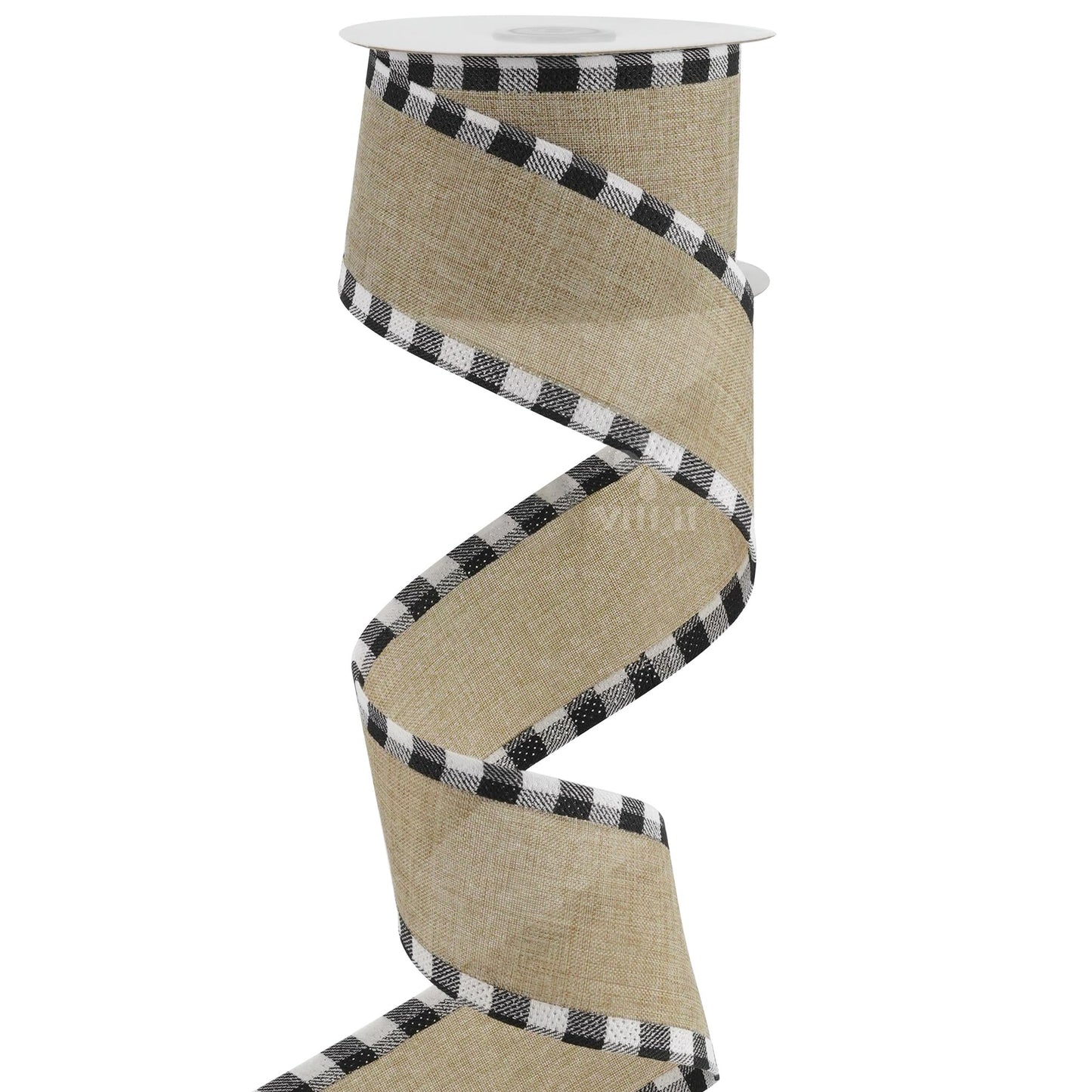 MEEDEE Burlap Christmas Ribbon Wired 2.5 Inch Plaid with Black and White Checkered Edging 10 Yards for Christmas Tree and Wreath Making