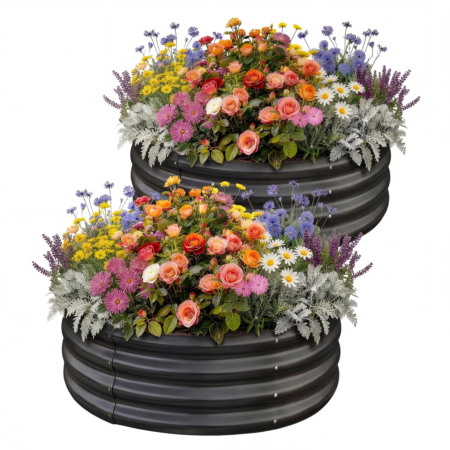 Land Guard Galvanized Raised Garden Bed 2Pcs, Planter Raised Garden Beds Outdoor, Round Clearance Raised Garden Beds for Gardening Vegetables (Gray)