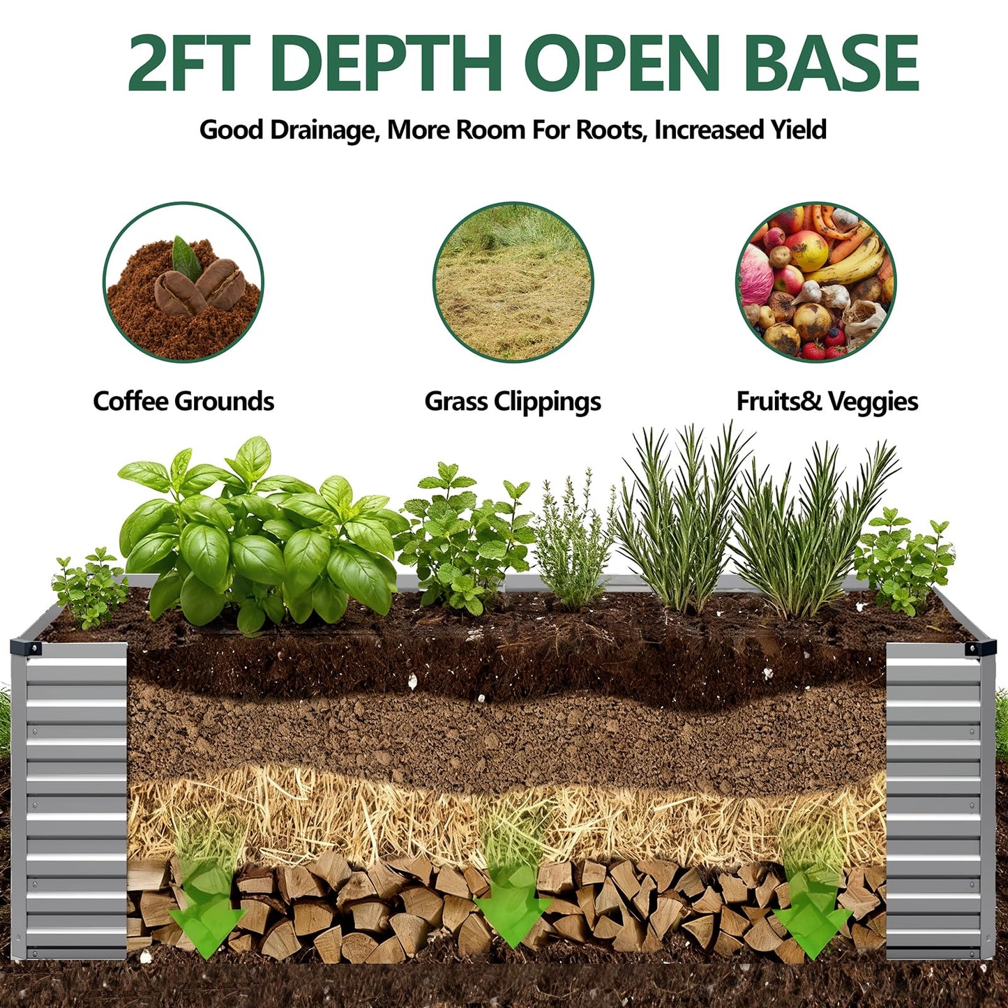 Vengarus 6x3x2FT Galvanized Raised Garden Bed Kit, Deep Root Planter Box Outdoor Large Planter Raised Beds for Planting Flowers,Vegetables and Herbs-Silver