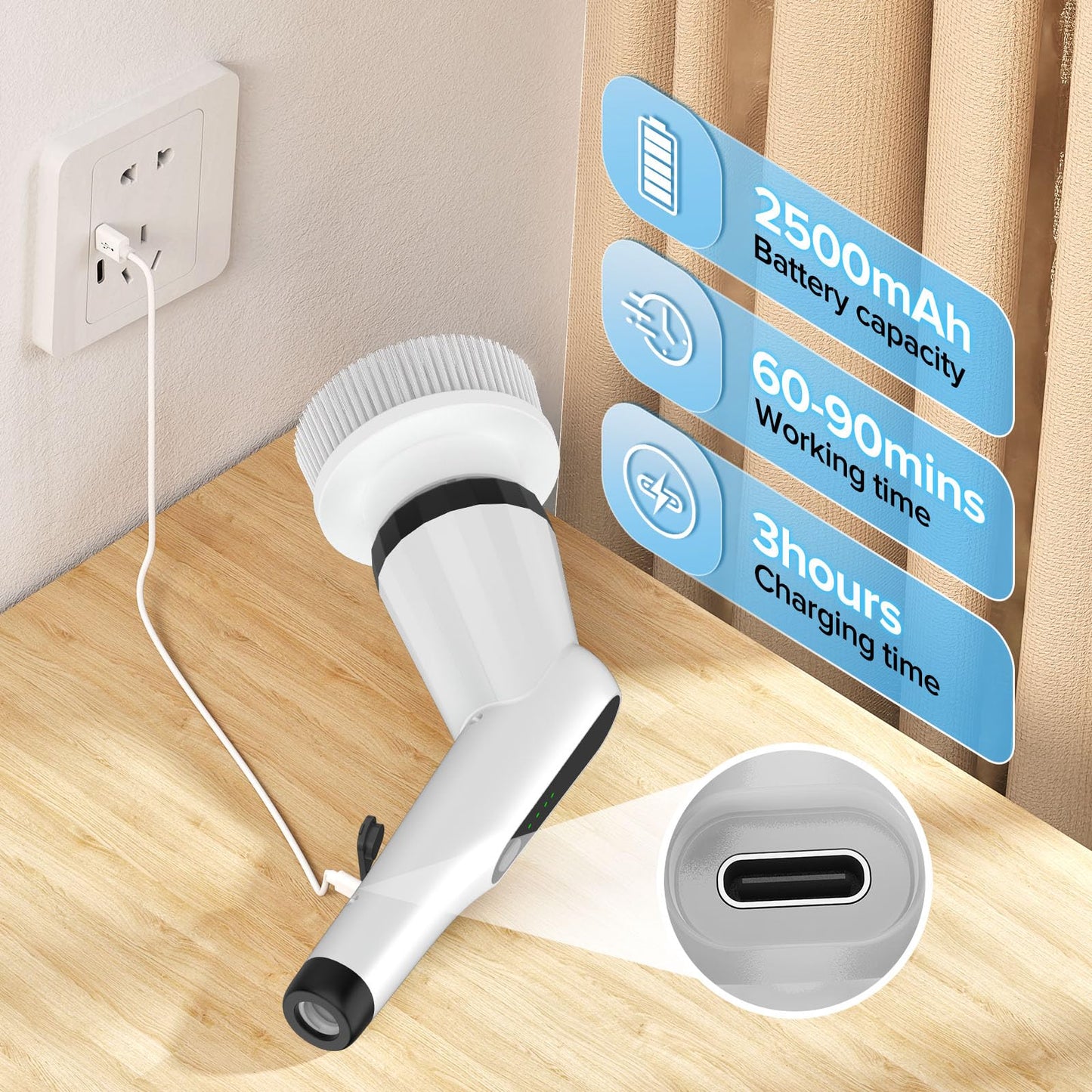 Electric Spin Scrubber, Dreazu IPX7 Shower Scrubber with 7 Replaceable Brush Heads & Retractable Handle, 2-Speed Adjustable Shower Cleaner for Bathroom,Toilet, Bathtub, Kitchen, Tile Floors