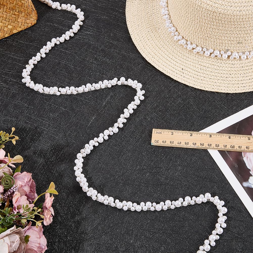 DELORIGIN 2 Yards Pearl Trim Chain String Silver Applique Fringe Ribbon Strips Beads Sewing Dress DIY Party Wedding Bouquet for Bridal Embellishment Sewing Applique Craft Halloween Dress Decor