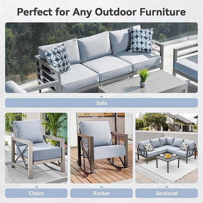 Luxury 6" Outdoor Cushions for Patio Furniture, 24x24x6" Thick Seat Cushion Set of 10, Fade Resistant Couch Chair Replacement Cushions High Density Wicker Chair Cushion w/ Removable Cover Baby Blue