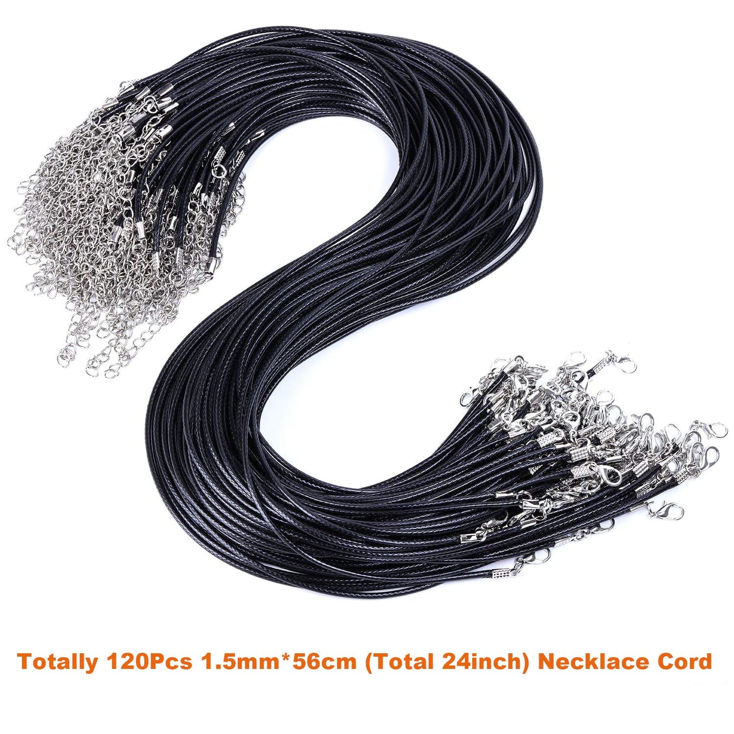 EuTengHao 120Pcs Necklace Cord Bulk, Black Waxed Necklace Cord String for Jewelry Necklace Bracelet Making (24 inch Length,1.5mm Width)