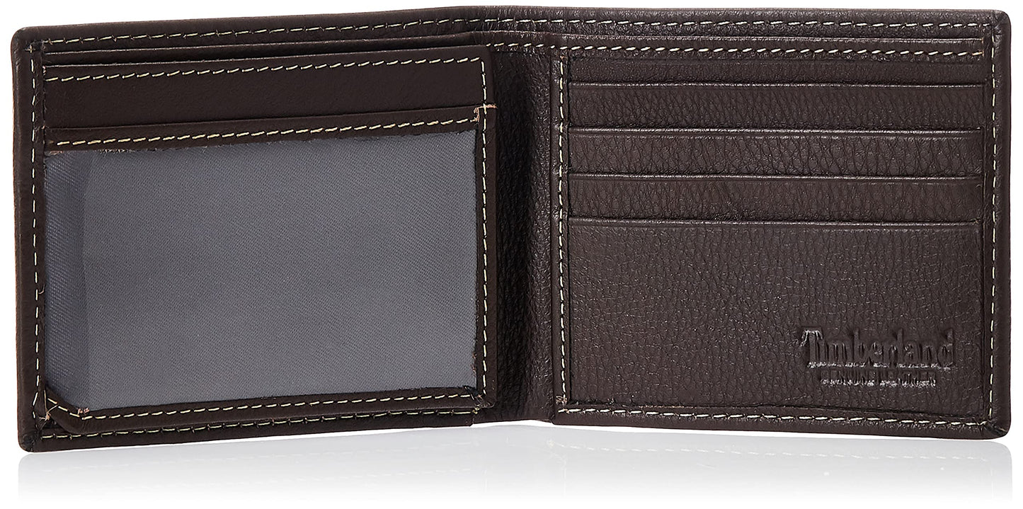 Timberland Men's Wellington Leather Rfid Bifold Commuter Security Wallet, brown, One Size