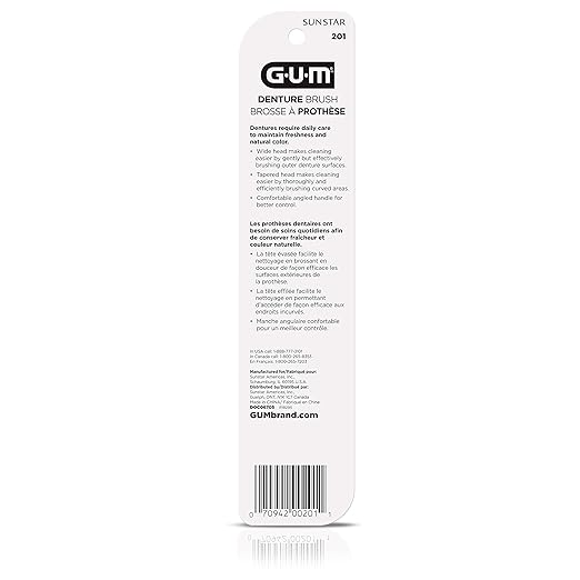GUM Denture Brush - Dual Headed Hard Bristle Toothbrush for Dentures & Acrylic Retainers - Dentist Recommended Denture Cleaner (Pack of 1)