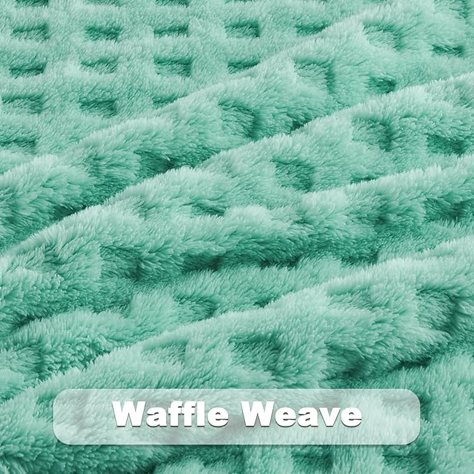 NEWCOSPLAY Super Soft Twin Blanket Aqua Premium Silky Flannel Fleece 3D Waffle Checkered Lightweight Bed Blanket All Season Use (Aqua, Twin(60"x80"))