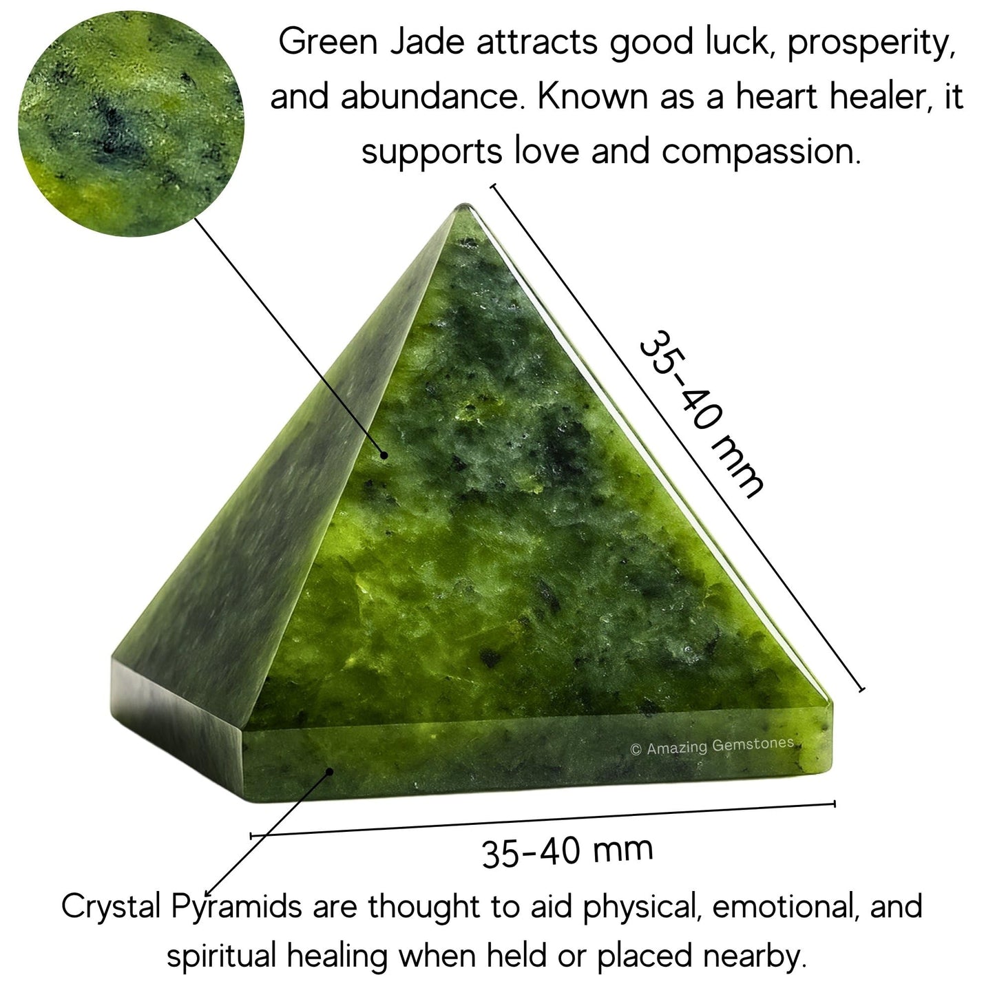 Amazing Gemstone Green Jade Pyramid Crystal Healing Stones - 1.5" Great Pyramid Figurine of Natural Stone Pyramid for Meditation, Reiki, Chakra Balancing and Crystal Pyramids Grid