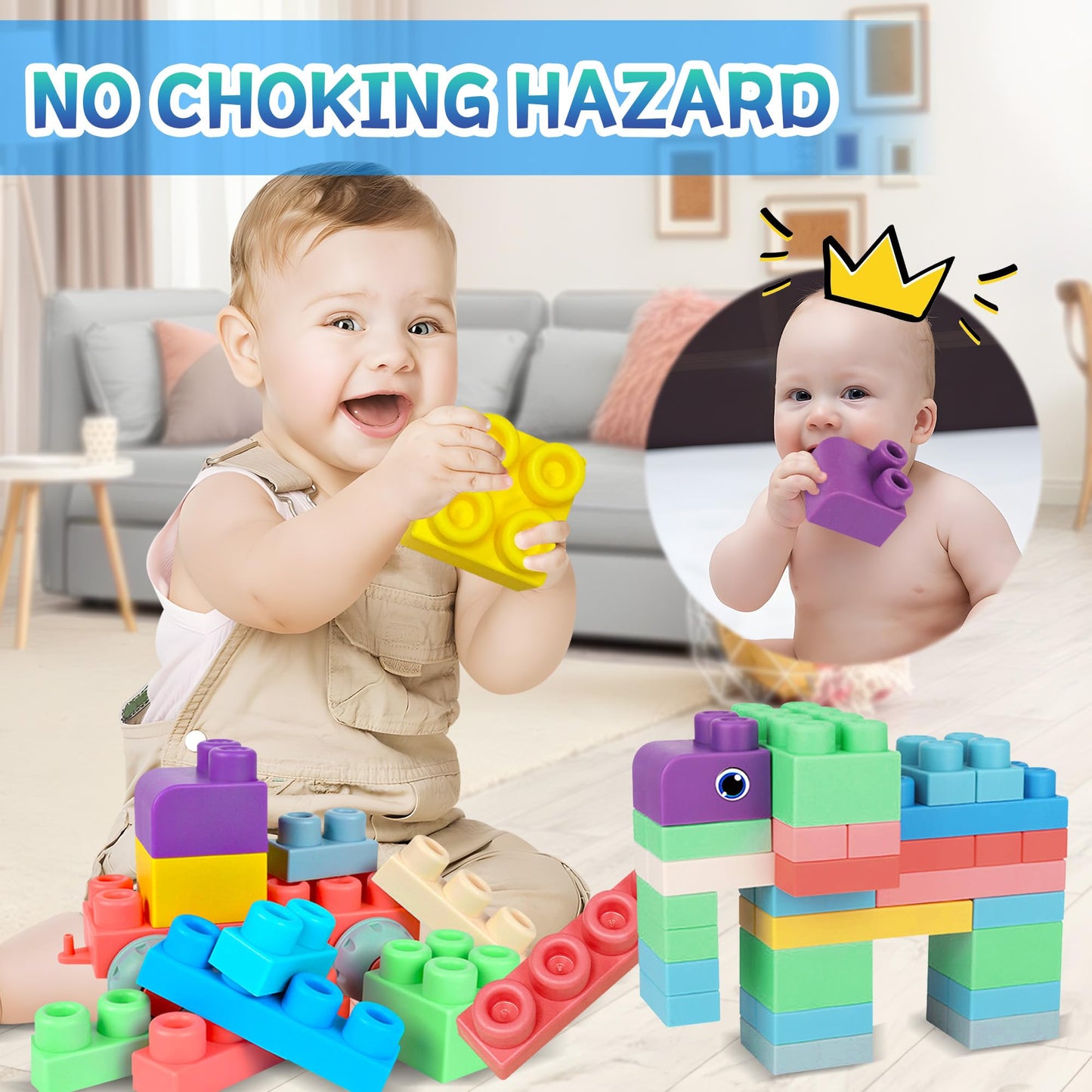 Baby Soft Blocks Building Block Toys, Babies Soft Rubber Baby Blocks 12-18 Months and Baby Sensory Balls, Montessori Toys Soft Baby Balls 6 to 12 Months Textured Geometric Shapes for Babies' Sensory D