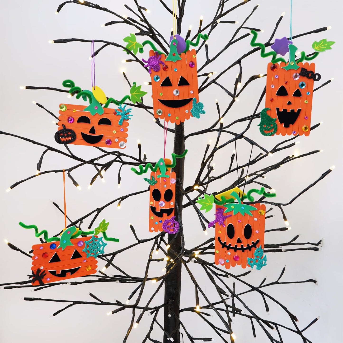 Winlyn 24 Sets Fall Crafts Kits Halloween Crafts Individual Fall Kids Crafts DIY Pumpkin Fall Decorations Craft Sticks Pumpkin Foam Stickers Arts and Crafts for Kids Classroom Activities Party Favors