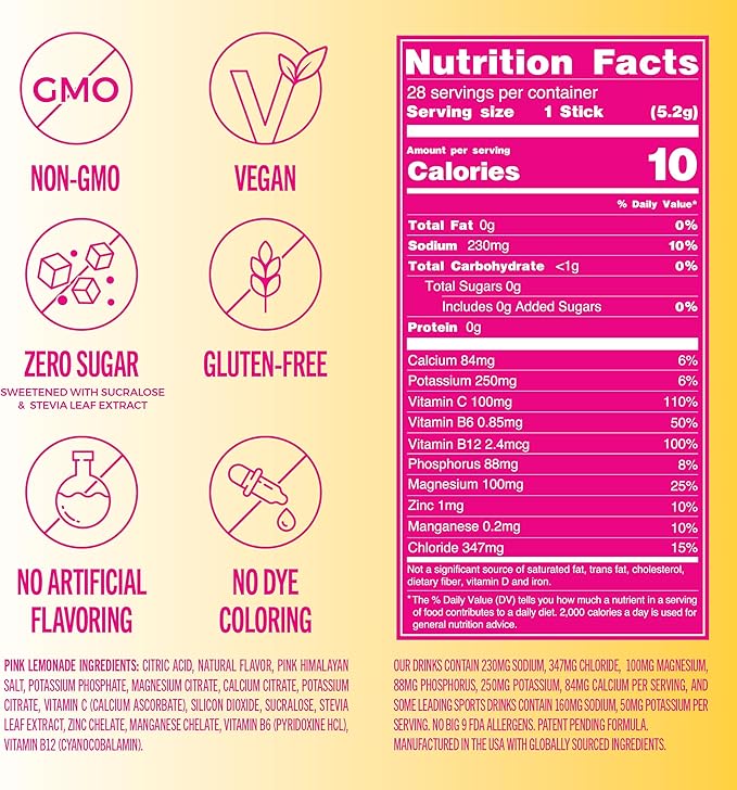 TREVI™ Sugar Free Electrolytes - Drink Mix Hydration Powder Packets - 28 Count - Pink Lemonade
