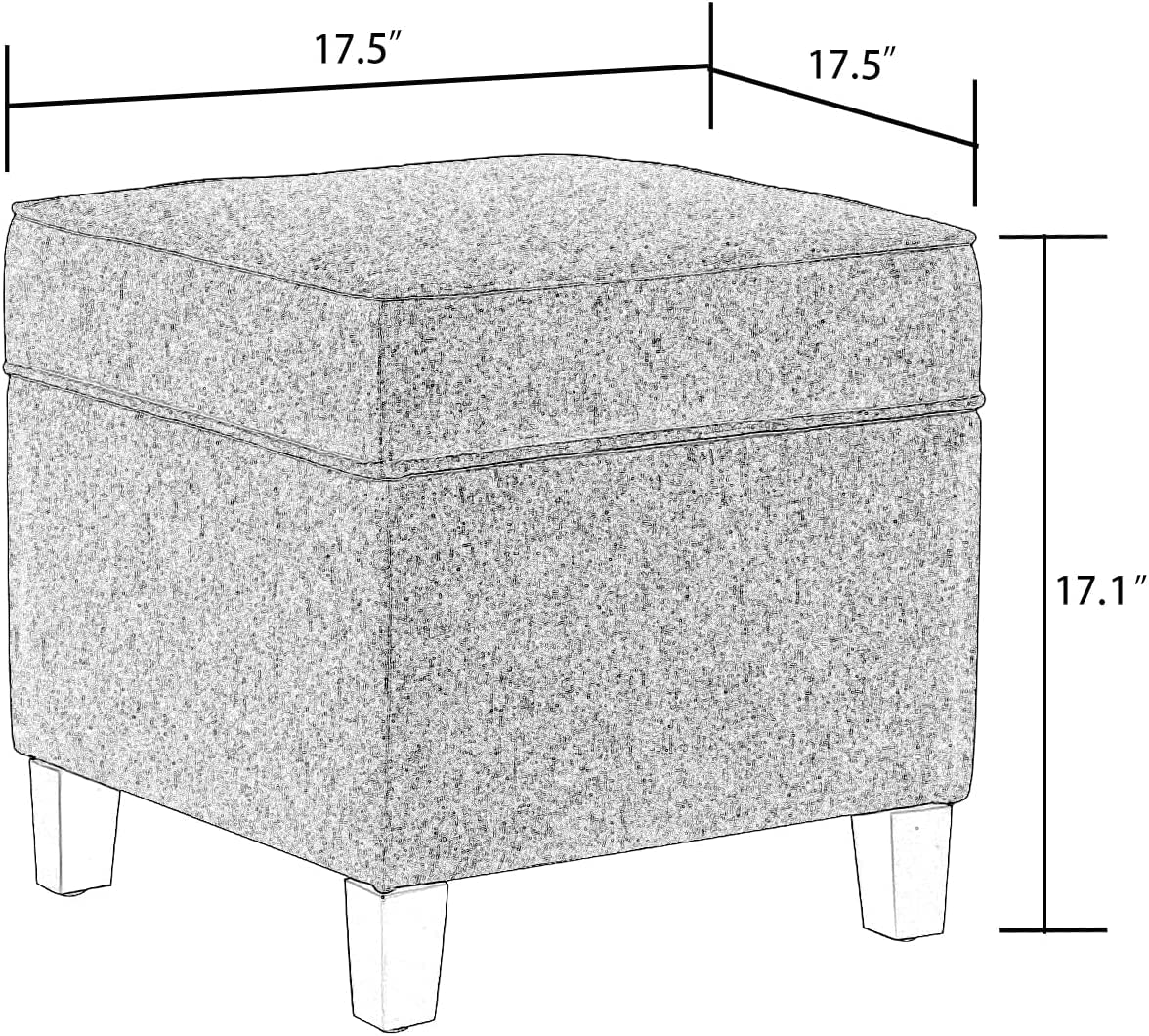 17 Inch Square Linen Storage Ottoman for Living Room & Bedroom