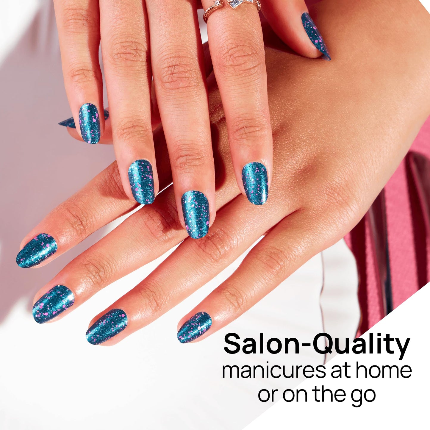Color Street - Frosty Nights - Blue Glitter Nails with Pink Sparkle, Real Nail Polish Strips, Festive Holiday Christmas Manicure - 16 Double-Ended Strips