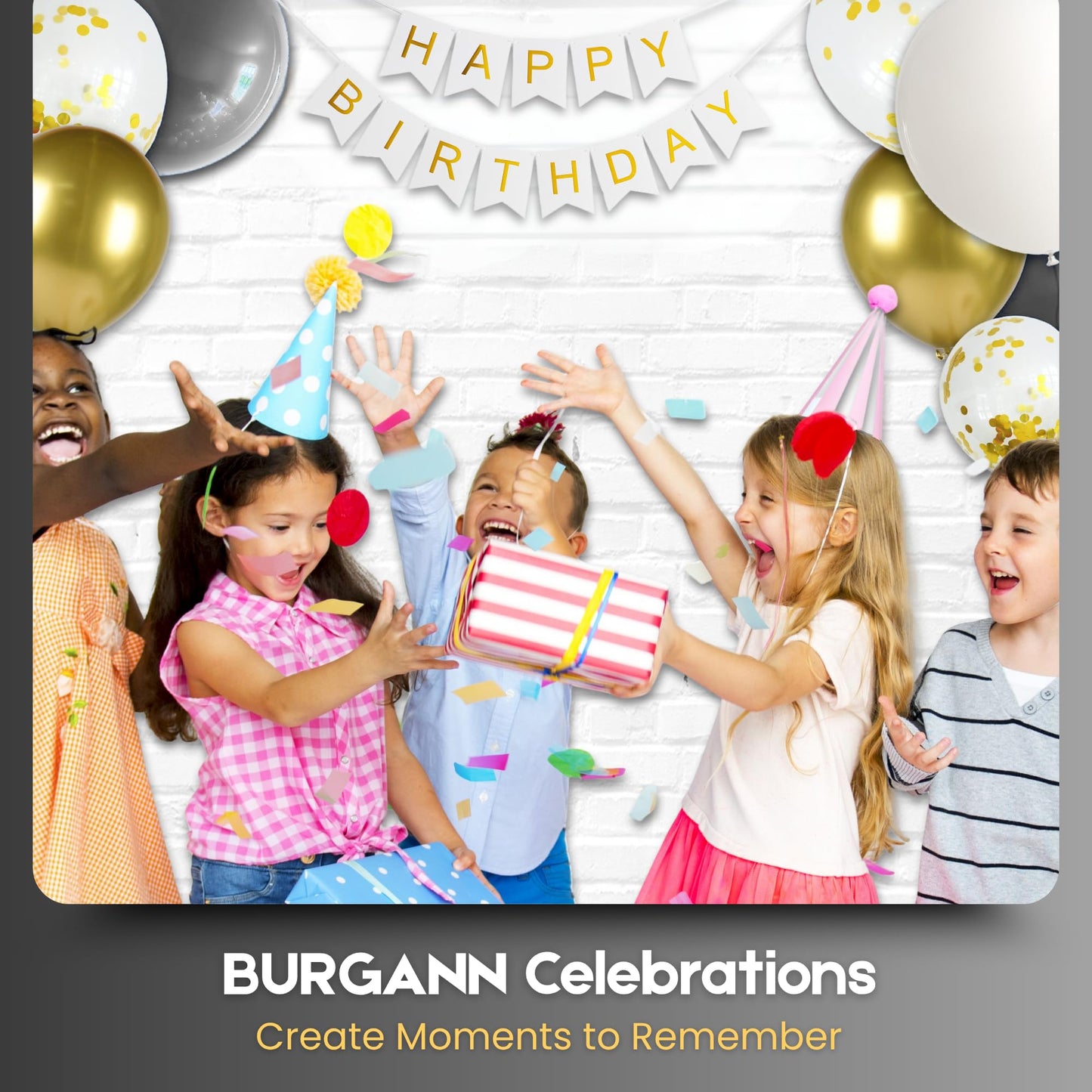 BURGANN Gold Birthday Party Decorations Set, White Silver Gold Balloon Garland Kit with Banner, Crown, Champagne Bottle, Foil Backdrop