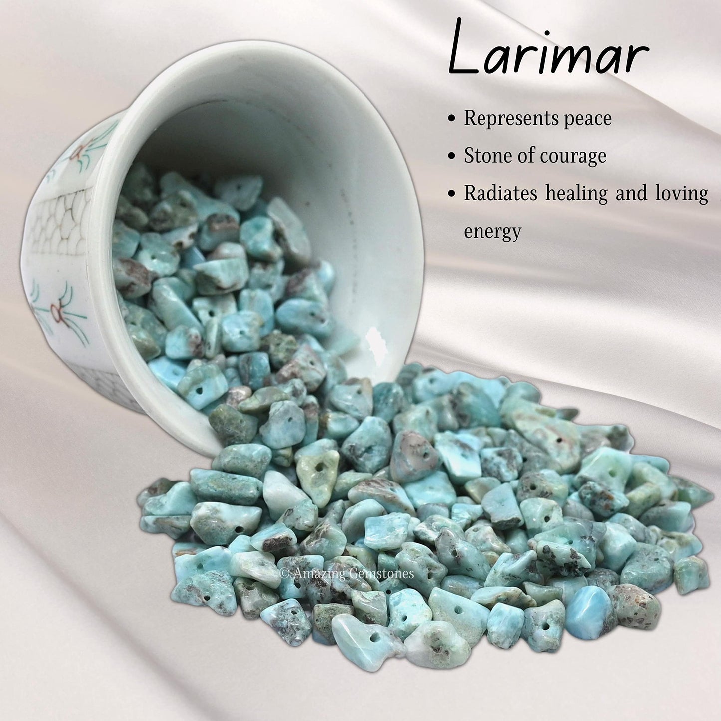 Larimar Pre Drilled Natural Crystals Crushed Chips Beads for Jewelry Making, DIY Handmade Healing Crystals (25 Inch Strand)