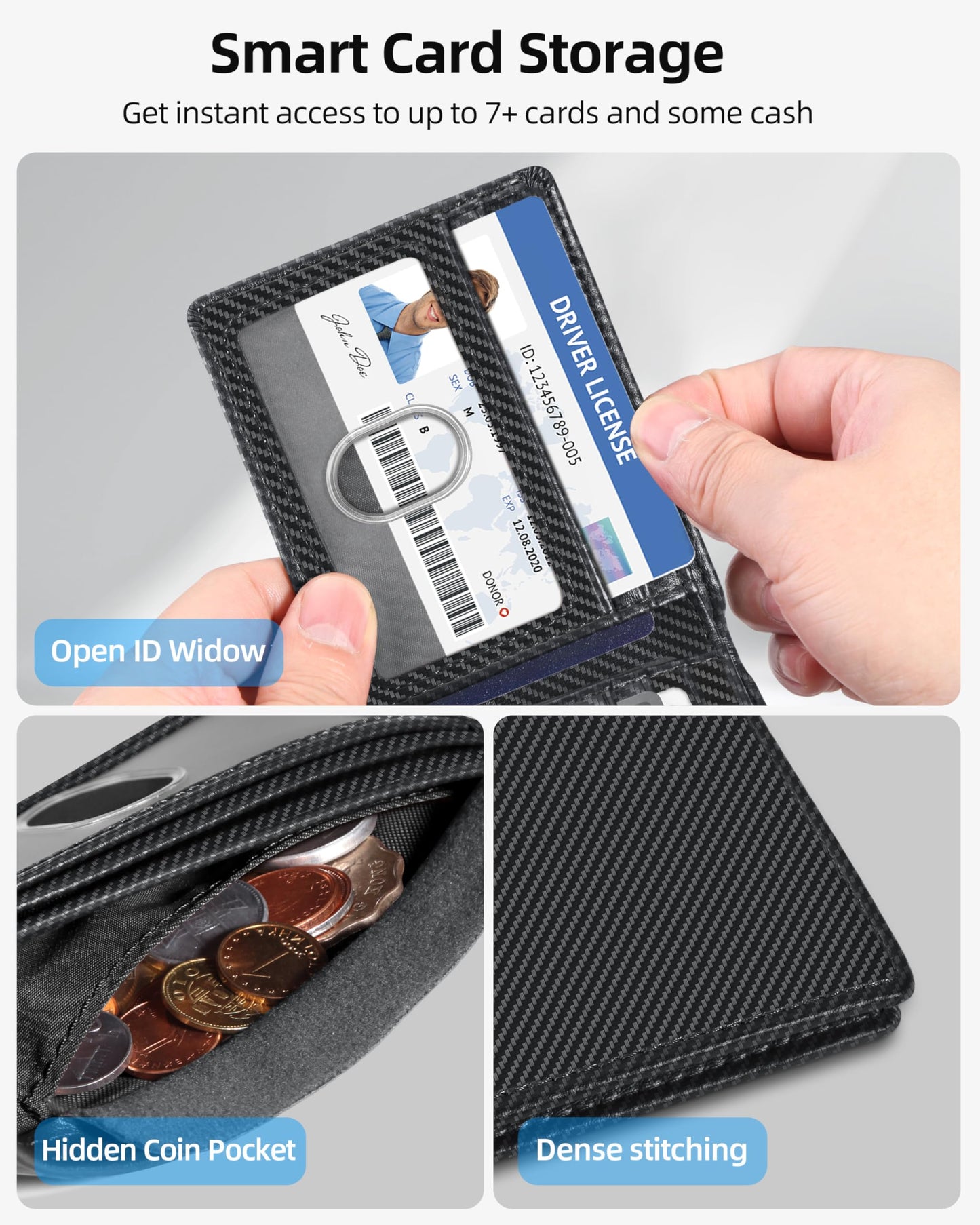 Wallet for Men, Built-in Bluetooth Tracker with Apple Find My (iOS Only), RFID Blocking Bifold Mens Air Tag Wallet with GPS Tracker, Rechargeable Wallets Finder, Gift for Him, Carbon Black