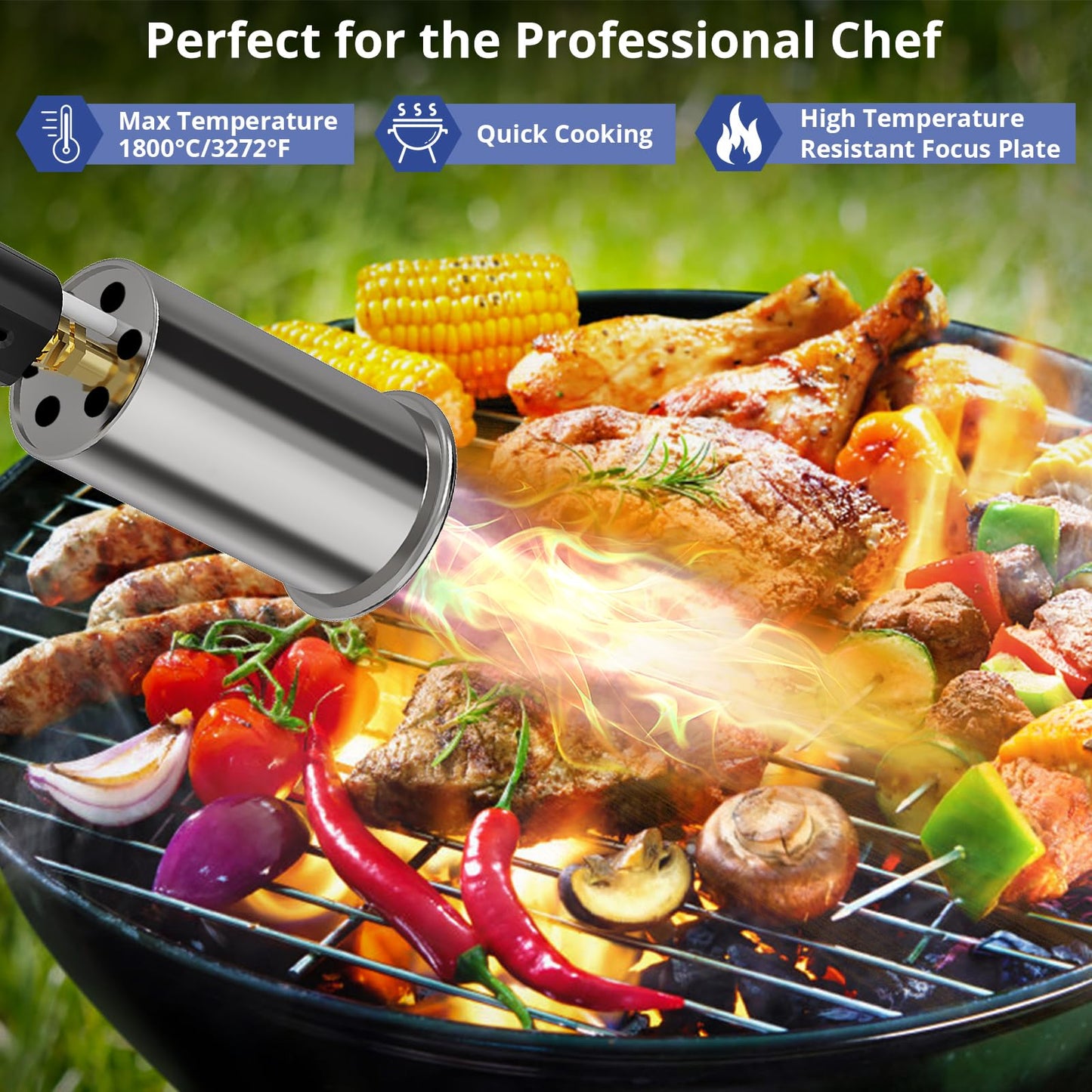 Sondiko Powerful Grill & Cooking Propane Torch L8010, Sous Vide, Welding Torch, Adjustable Wood Torch Burner for Searing Steak, BBQ, Campfire Starter(Black, Grey) Propane Tank Not Included