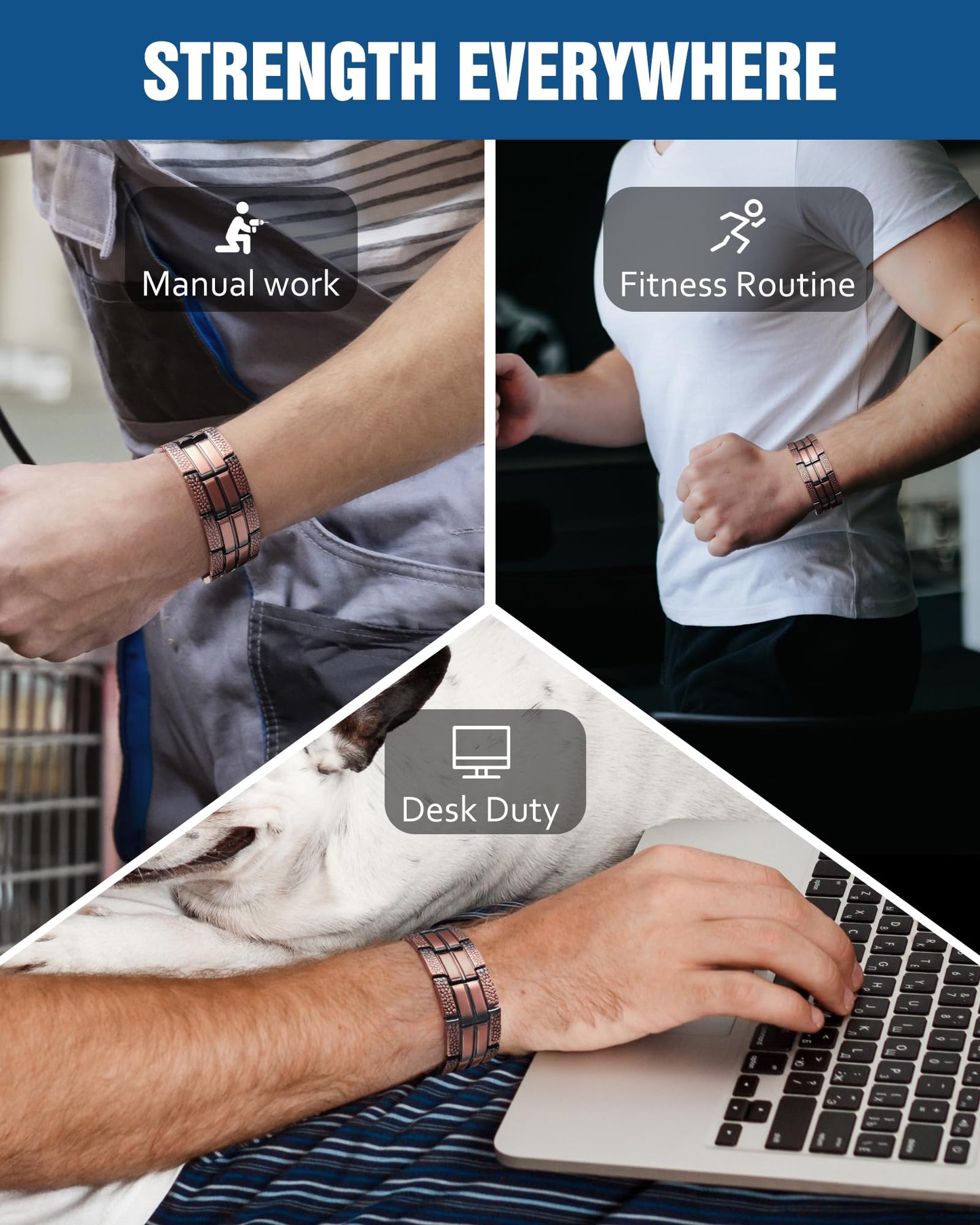 Jecanori 3X Copper Bracelet for Men, Mens Magnetic Copper Bracelets with Premium Fold-Over Clasp Included Adjustable Tool