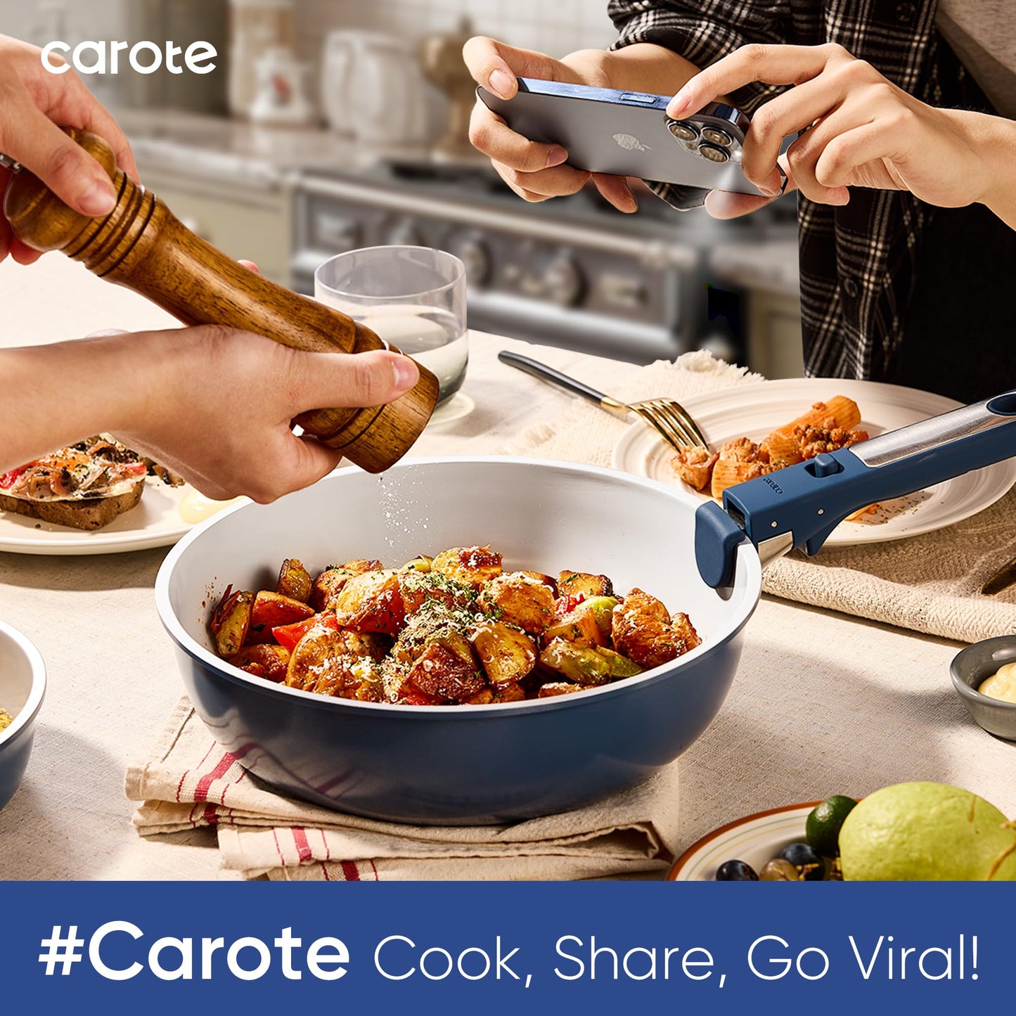 CAROTE 27pcs Ceramic Cookware Set Nonstick, Pots and Pans Set Non Stick, Non Toxic Cookware Detachable Handles, Dishwasher/Oven Safe, RV/Camping Cookware with Kitchen Utensils, Mothers Day Gifts