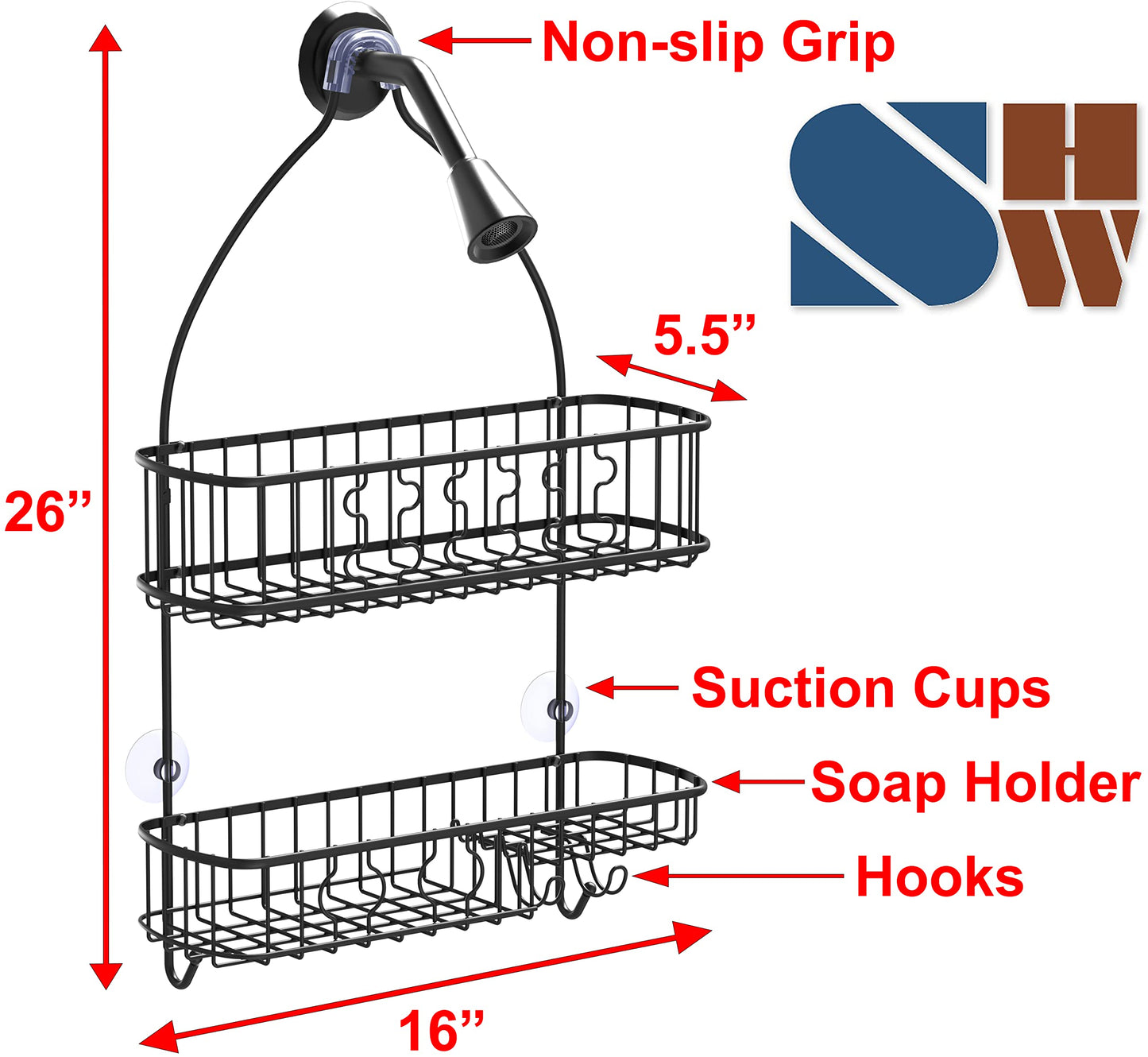 Simple Houseware Bathroom Hanging Shower Head Caddy Organizer, Black