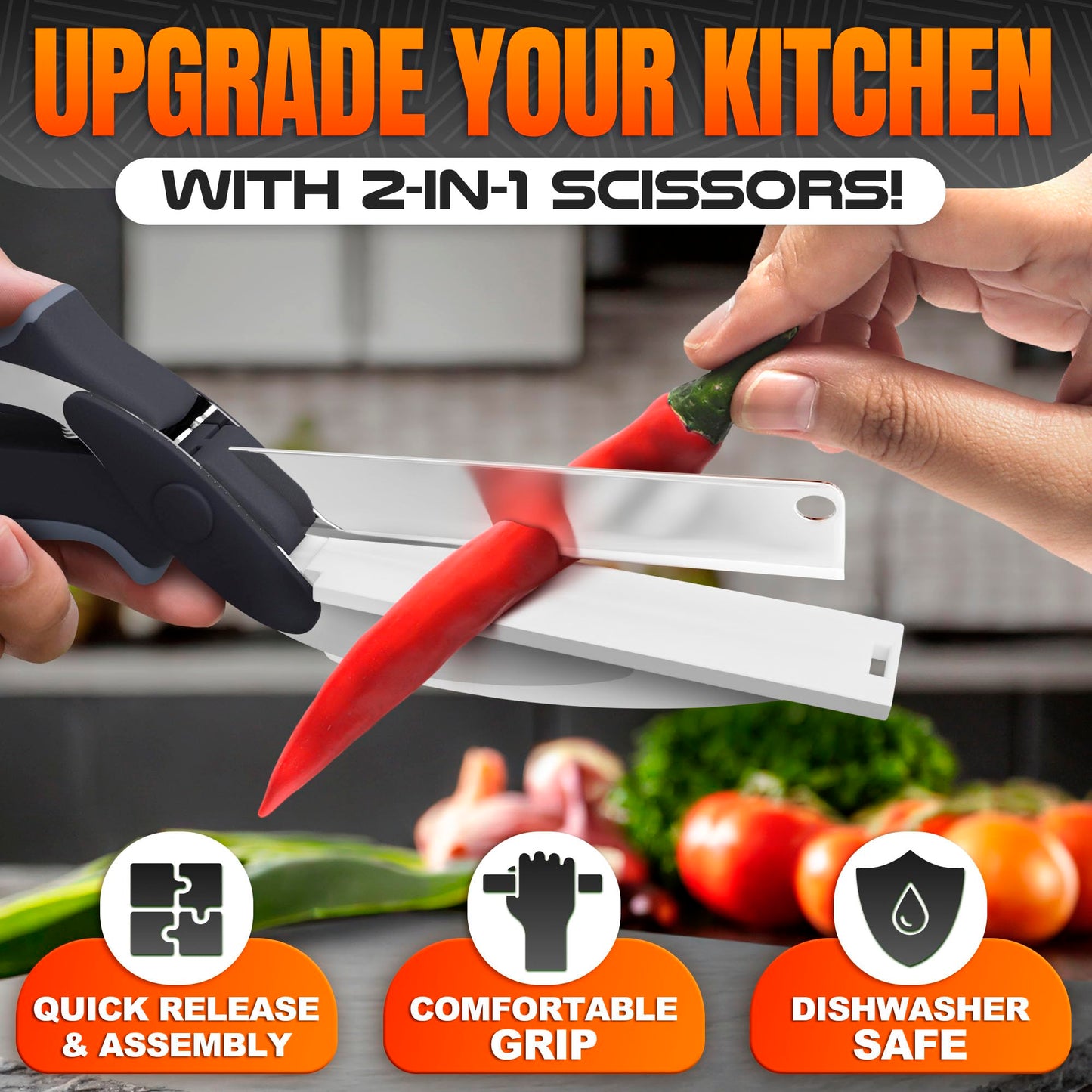 2 in 1 Cutting Board Scissors for Food - 9.6" Detachable Cheese Scissors with Cutting Board and Stainless Steel Blade - Easy-to-Use Veggie Cutter with Safety Lock, Suitable for Fruits and Vegetables