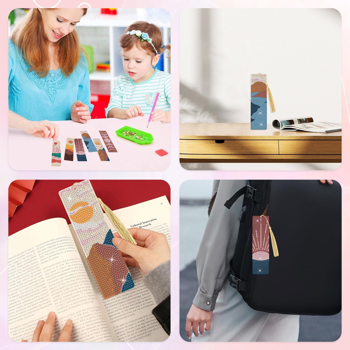 Boho Diamond Art Bookmarks Kit - DIY Diamond Painting Bookmarks with Sun and Moon Mountain Painting Kits for Making Beginner Kids Adults