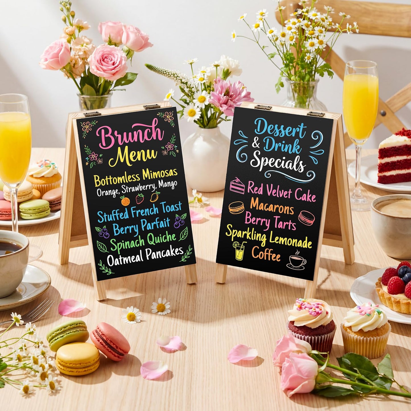 6 Pack Mini Chalkboard Easel Signs Set 4.5" x 7.5" Rustic Double-Sided Wooden Tabletop Small Chalkboard Sign Chalk Board Frame Menu Board for Business Cafe Wedding Restaurant Bar(Wood Color)