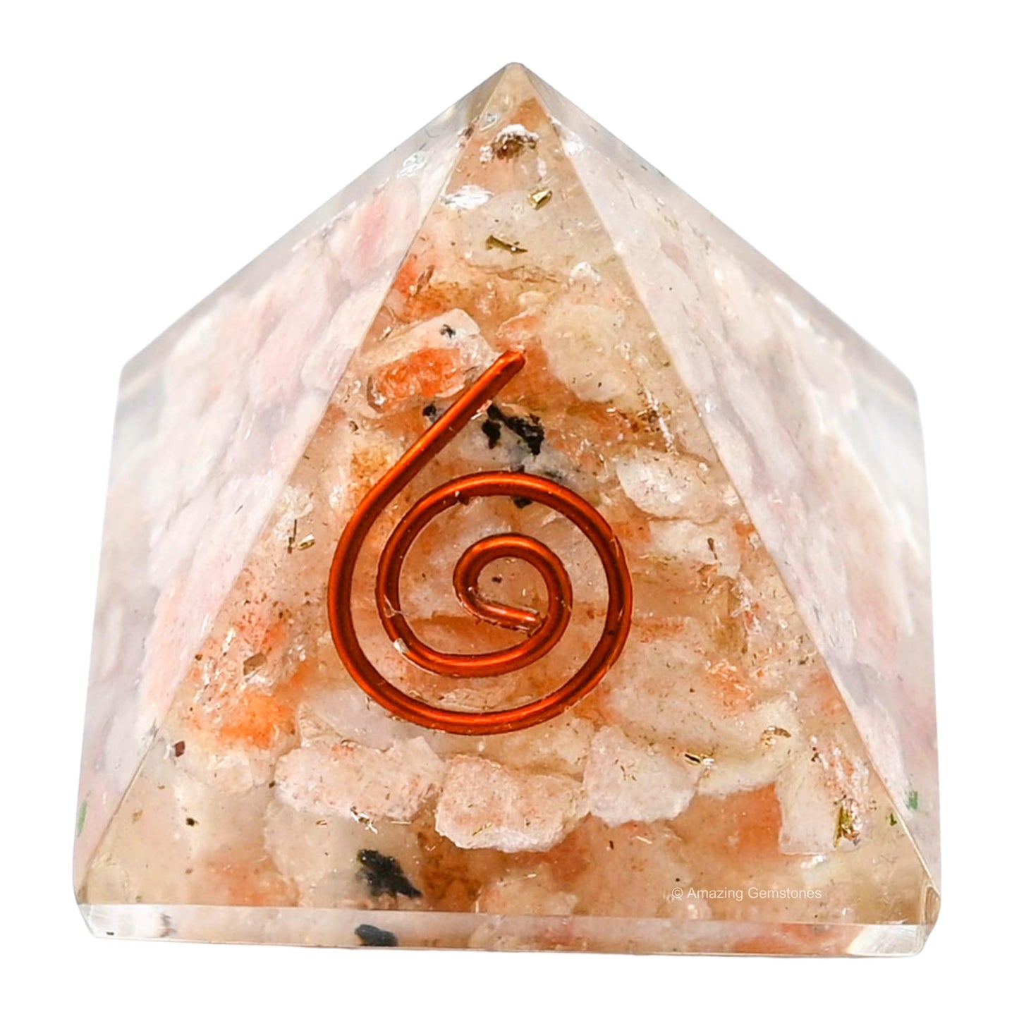 Amazing Gemstone Sunstone Orgone Pyramid - 30mm Small Orgonite Pyramids with Crystals and Healing Stones - Authentic Organite Gifts