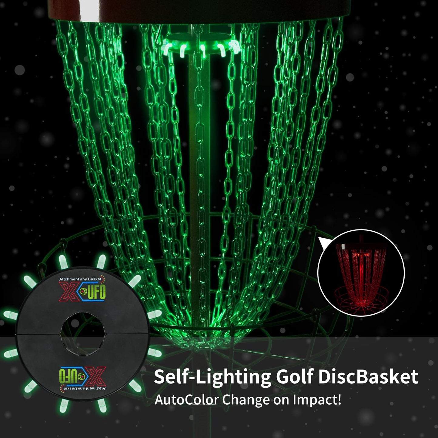 Disc Golf Basket Sensor Light | Automatic Sensor Lighting + Automatic Color-Changing Function | Compatible with Universal Disc Golf Baskets (40MM)