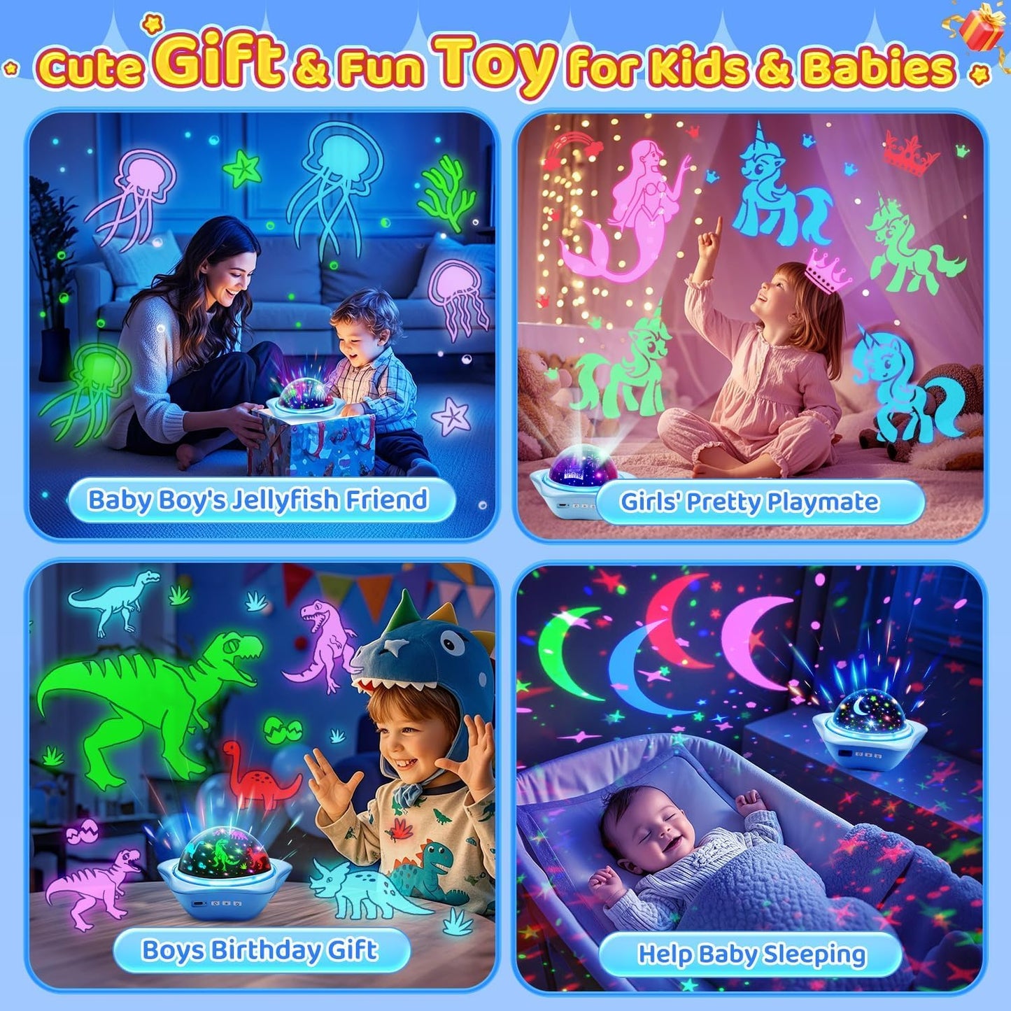 One Fire Night Light for Kids Easter Gifts, 6 Films+78 Lighting Modes Ceiling Star Projector,Rechargeable Night Light Projector,360°Rotion Star Lights for Bedroom Decor,Kids Sensory Toys Easter Toys