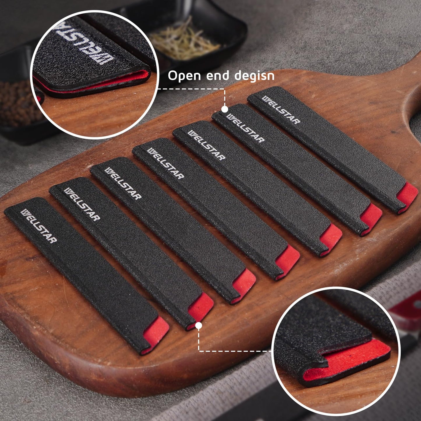 WELLSTAR Steak Knife Edge Guards Set, 8 Piece Universal Blade Covers, BPA Free ABS Protective Blade Sheaths, Non-Scratch Felt Lining Kitchen Utility or Steak Knives Covers (Knives not included)