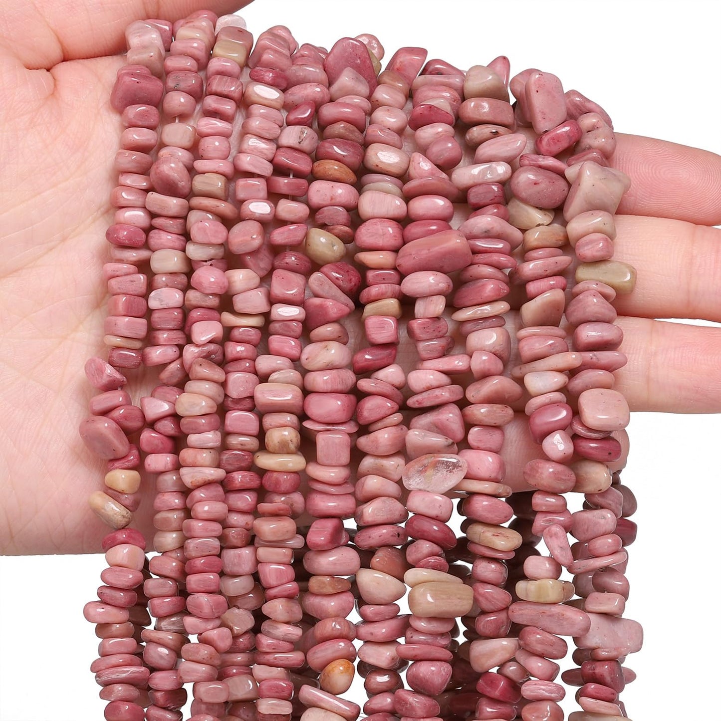 30in Rhodochrosite Natural Chip Stone Beads 5-8mm About 230pcs, Irregular Drilled Light Rosy Pink Bead for Bracelets Jewelry Making Supplies for Adults, DIY Crafts.