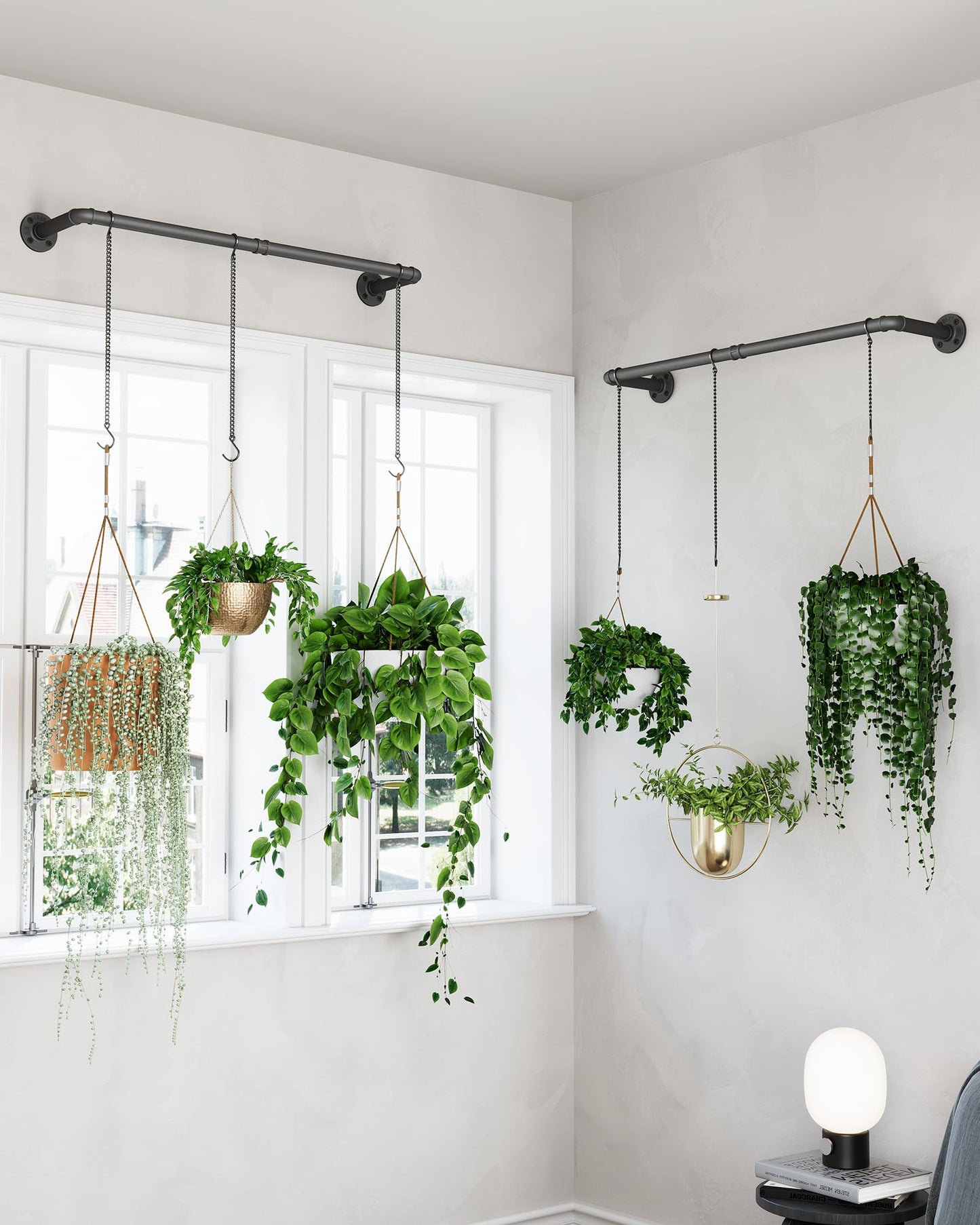 SOFITORG Plant Haning Rod, 2 Pack Hanging Planters for Indoor Plants with 3 Chains, Wall Plant Hanging Bar for Window Celling, 38.2 Inch, Metal Black, Pots Not Included