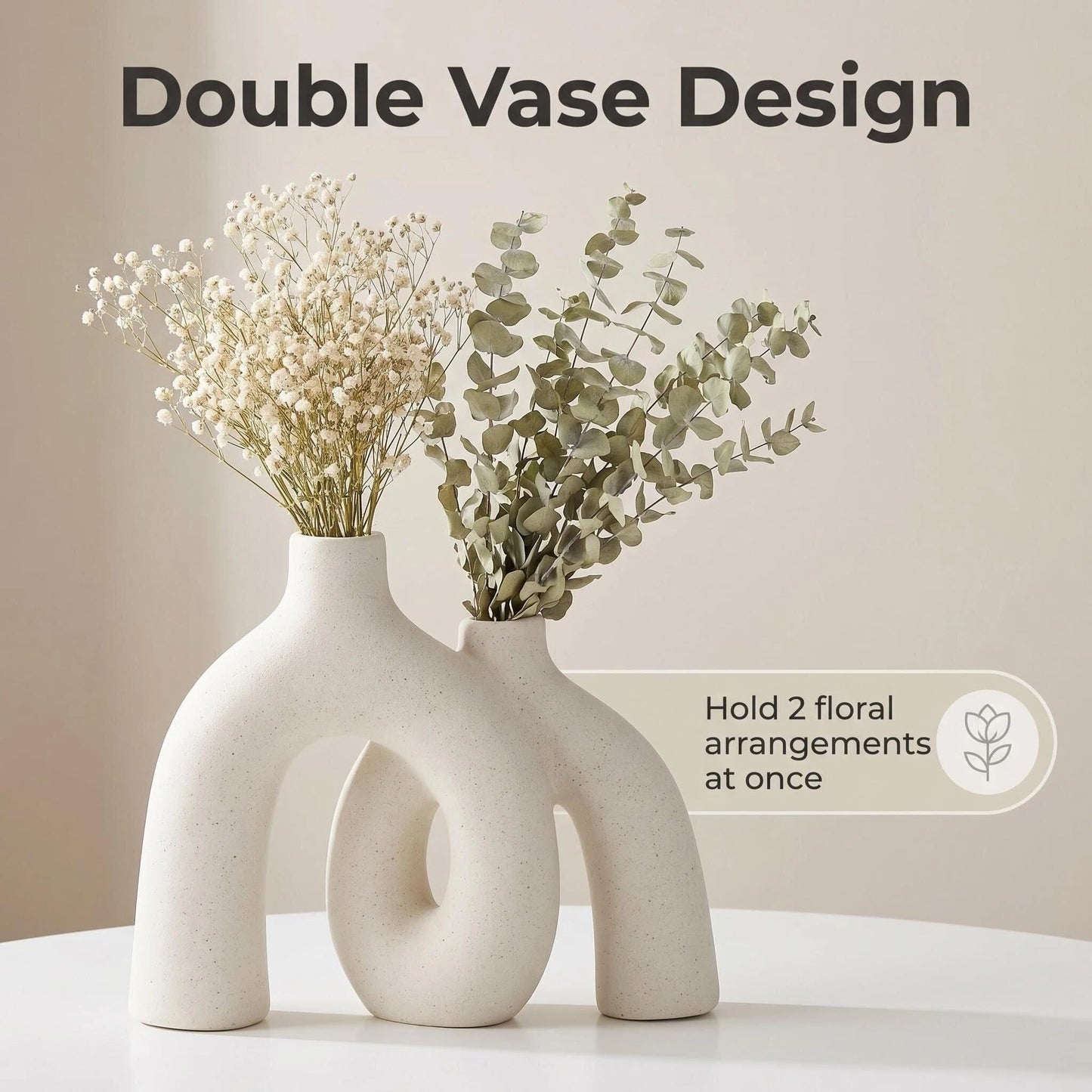 CEMABT Modern Nordic Boho Vase Set - Elegant Beige Matte Ceramic Vase for Living Room, Bookshelf, Mantel, Entryway Table & Console Decor | Home Decor Shelf Decorations Easter Gift
