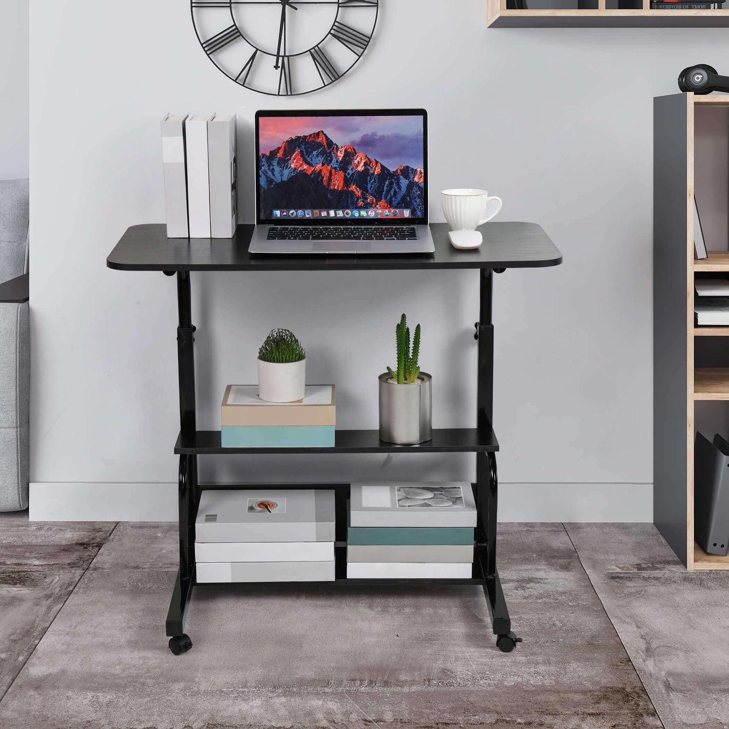 Adjustable Height Mobile Computer Desk for Small Space Rolling Writing with Wheels Corner Home Office Study Portable Bedrooms Work Desk Standing Desk Sizes 31.5X15.7 Inches Black C