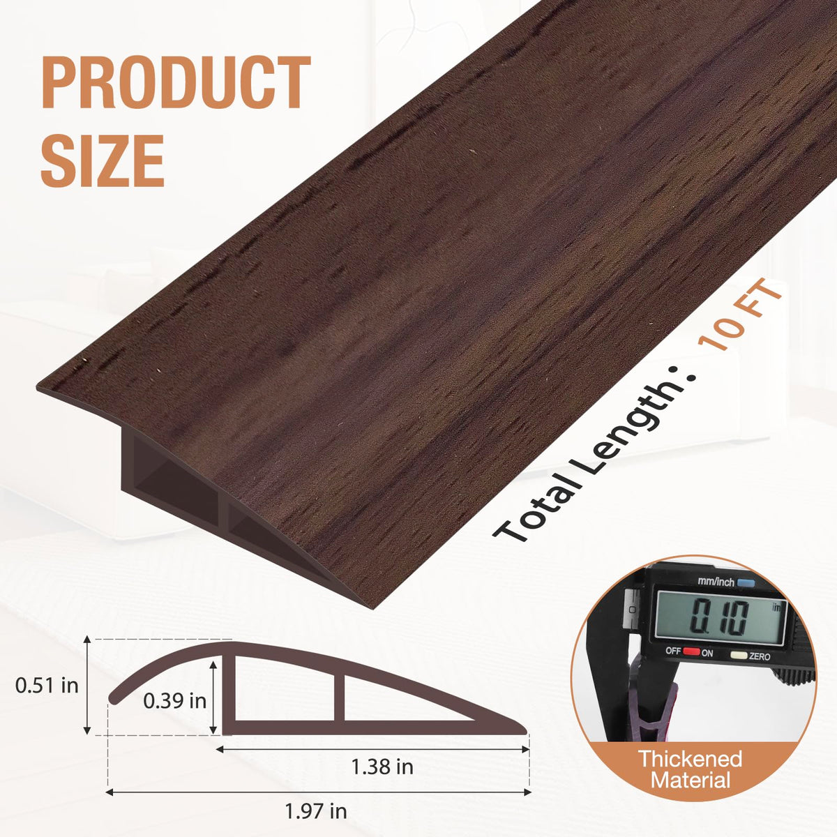 Floor Transition Strip Self Adhesive Vinyl Door Threshold Strip (10 Foot)