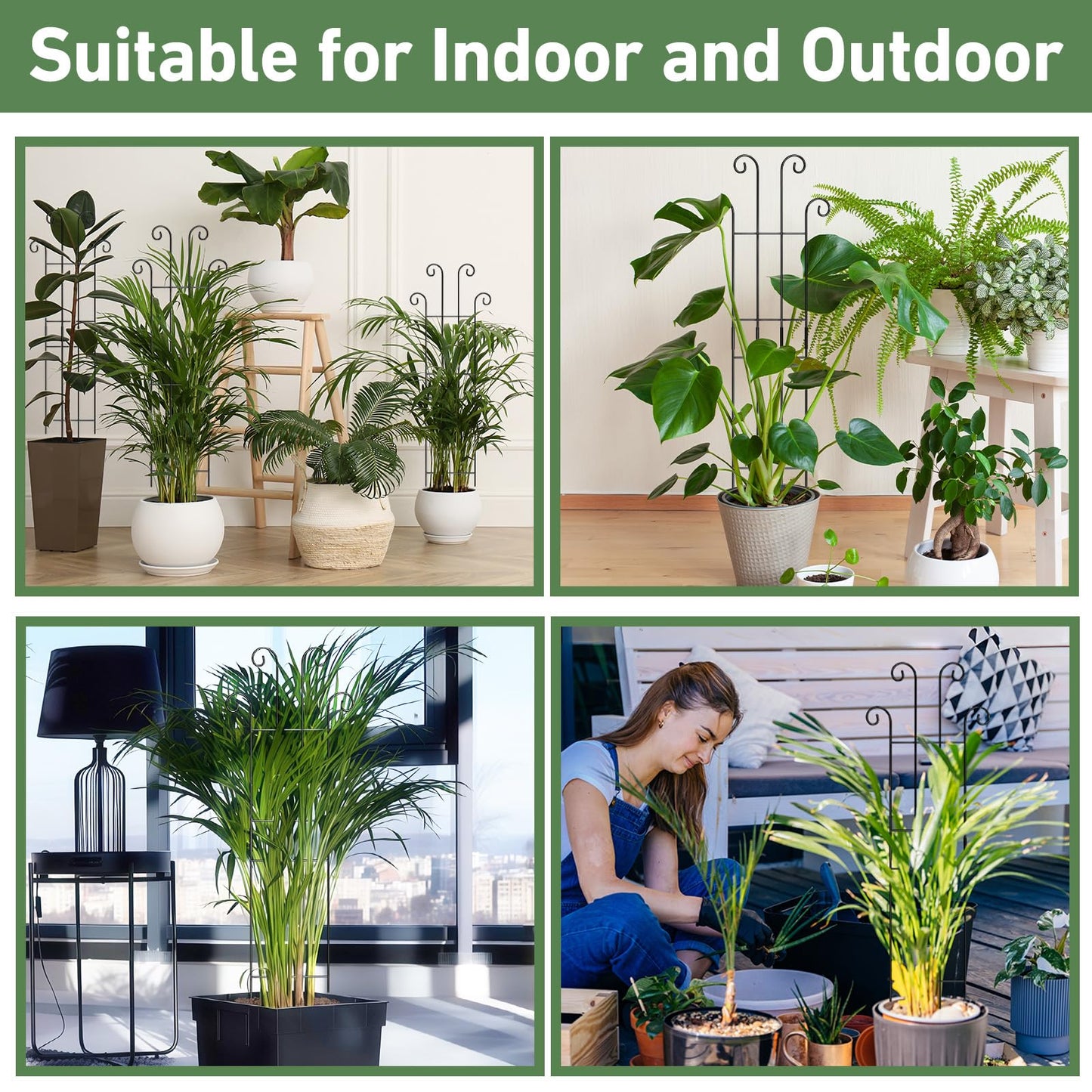 Xeeol 32.6in Tall Plant Trellis Indoor, Metal Garden Trellis for Climbing Plants, Expandable Trellis for Potted Plants for Ivy Pothos Hoya Monstera, 4 Pack