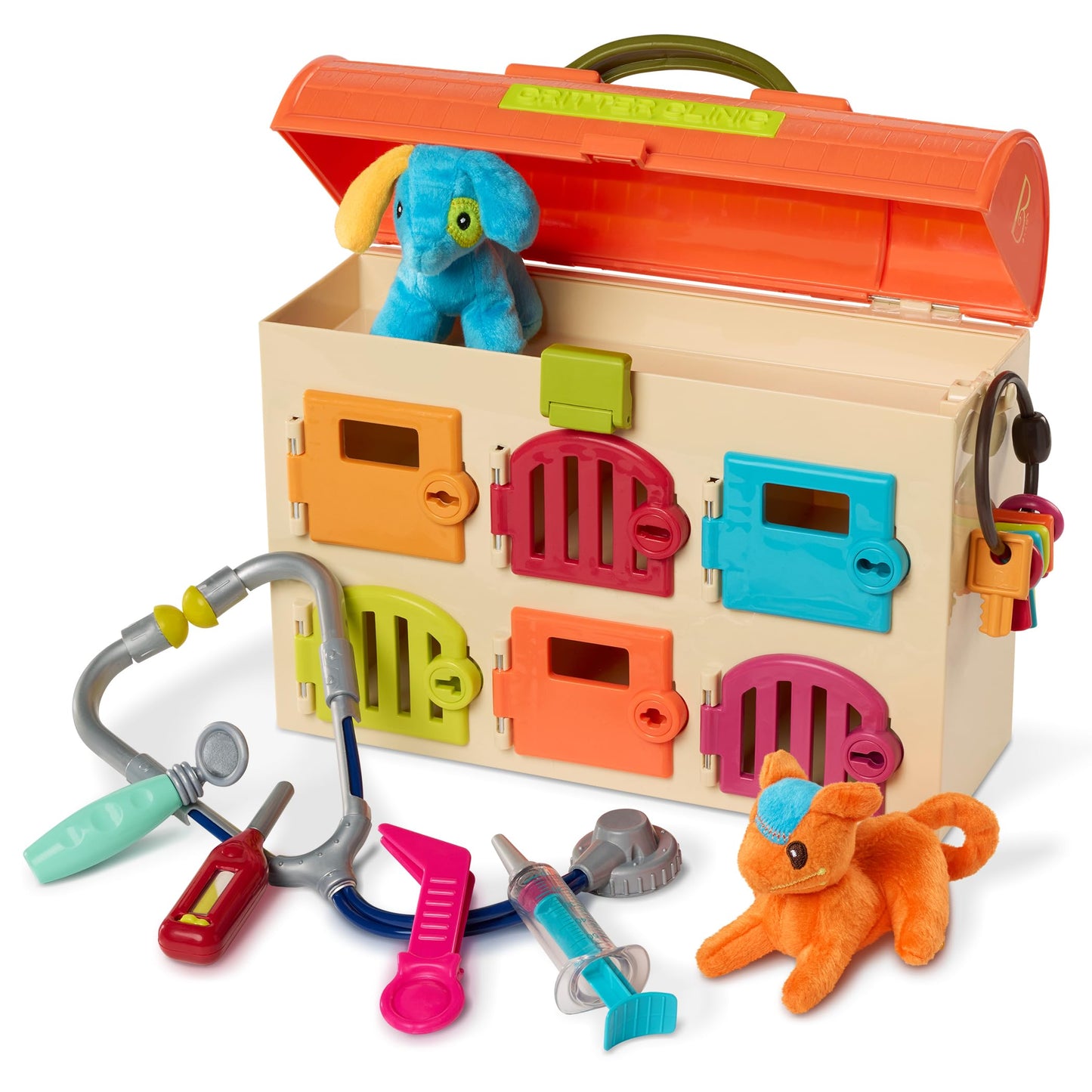 B. toys – Critter Clinic Vet Set – Pretend Play Animal Hospital Toy for Toddlers & Kids – 14 Pieces Pet Care Set with Tools & Plush Toys – 2+ Years