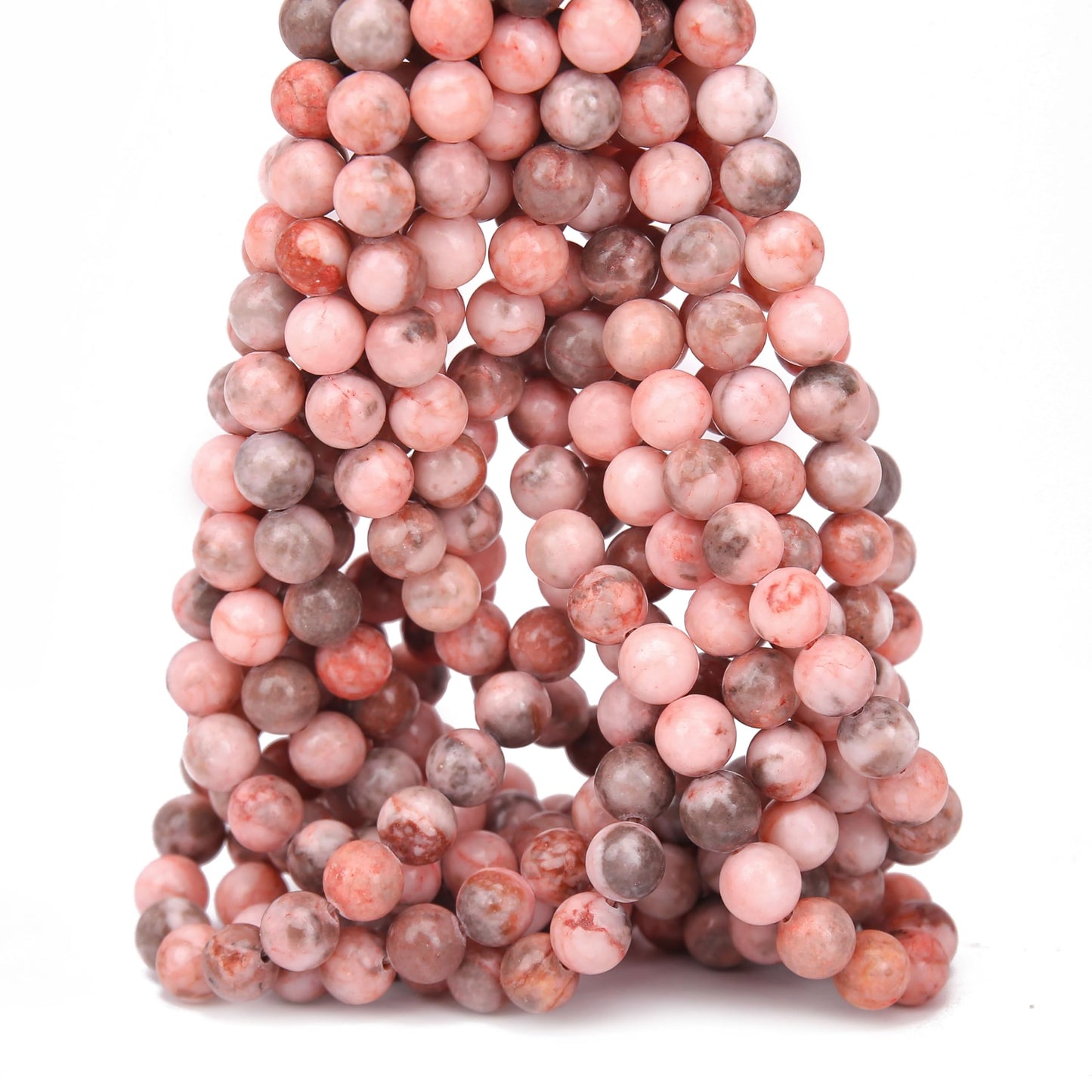 70PCS Natural 8MM Healing Gemstone, Pink Zebra Jasper Energy Stone Round Loose Beads, Semi-Precious Crystal Beads with Free Elastic String for Jewelry Making DIY