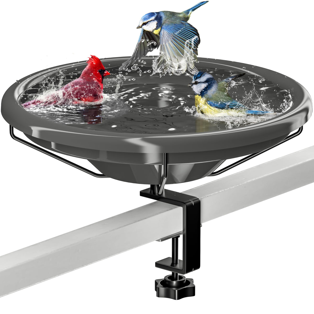 iBorn Bird Bath,Deck Mounted Bird Baths 12inch,Birdbath for Outside with Clamp 3.2inch,BPA-Free Bowl,Chew-Proof,Fully Detachable Design,Easy Clean & Refill,Terracotta,1 Pack（Not Include Fountain）