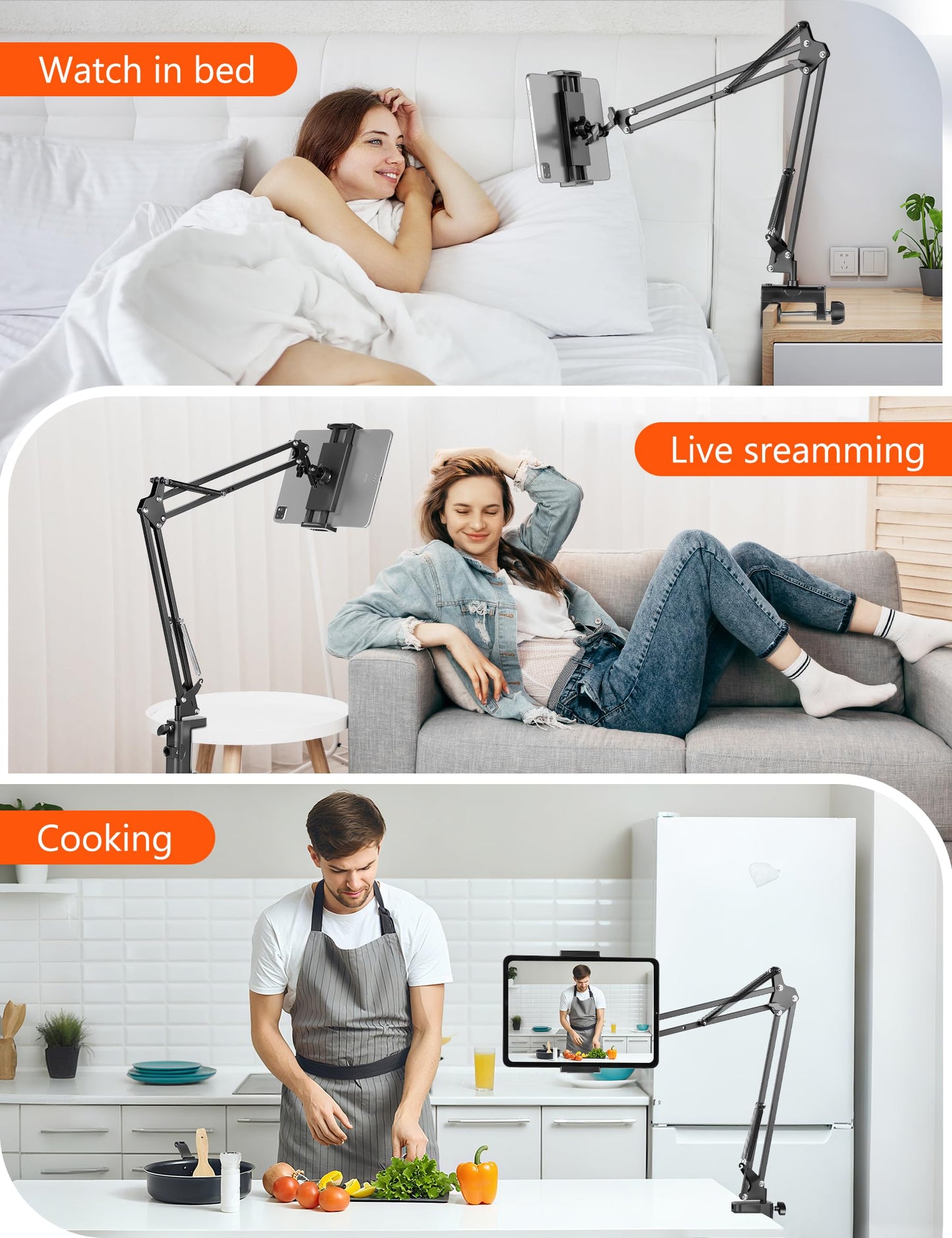 Evekea Tablet Holder for Desk, iPad Stand Phone Holder for Desk, Overhead Tablet Desk Mount for Bed with 360° Rotation, Compatible with iPhone iPad Kindle 4.7-13" Devices