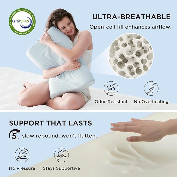 Bedsure Cervical Neck Pillow for Sleeping, Odorless Memory Foam with Cool-Touch Ice Pillowcases, Ergonomic Contour Pain Relief, Dorm Neck Support Pillows for Side, Back, Stomach Sleepers